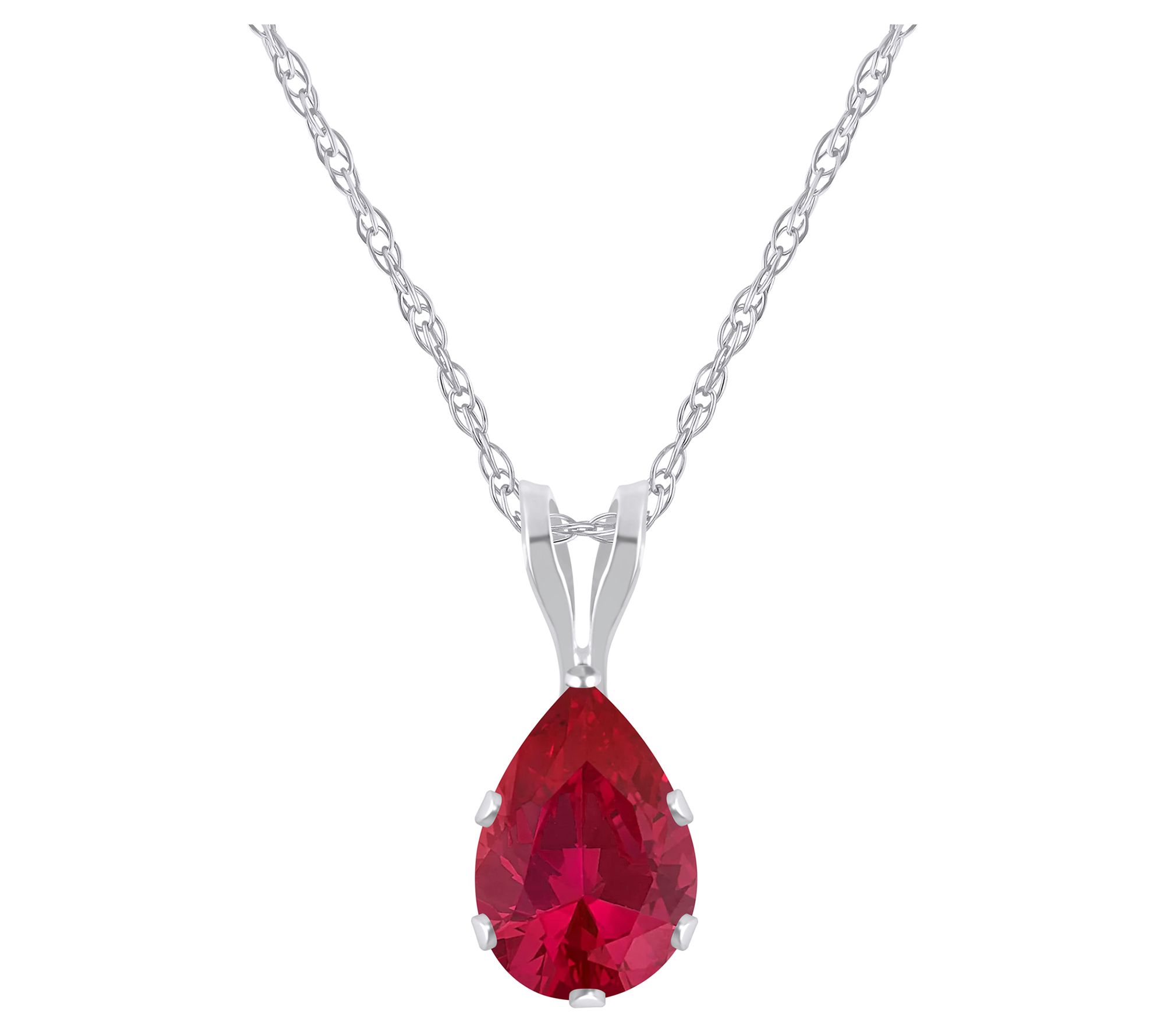 Affinity Gems Pear Created Gemstone Necklace, 10K White Gold