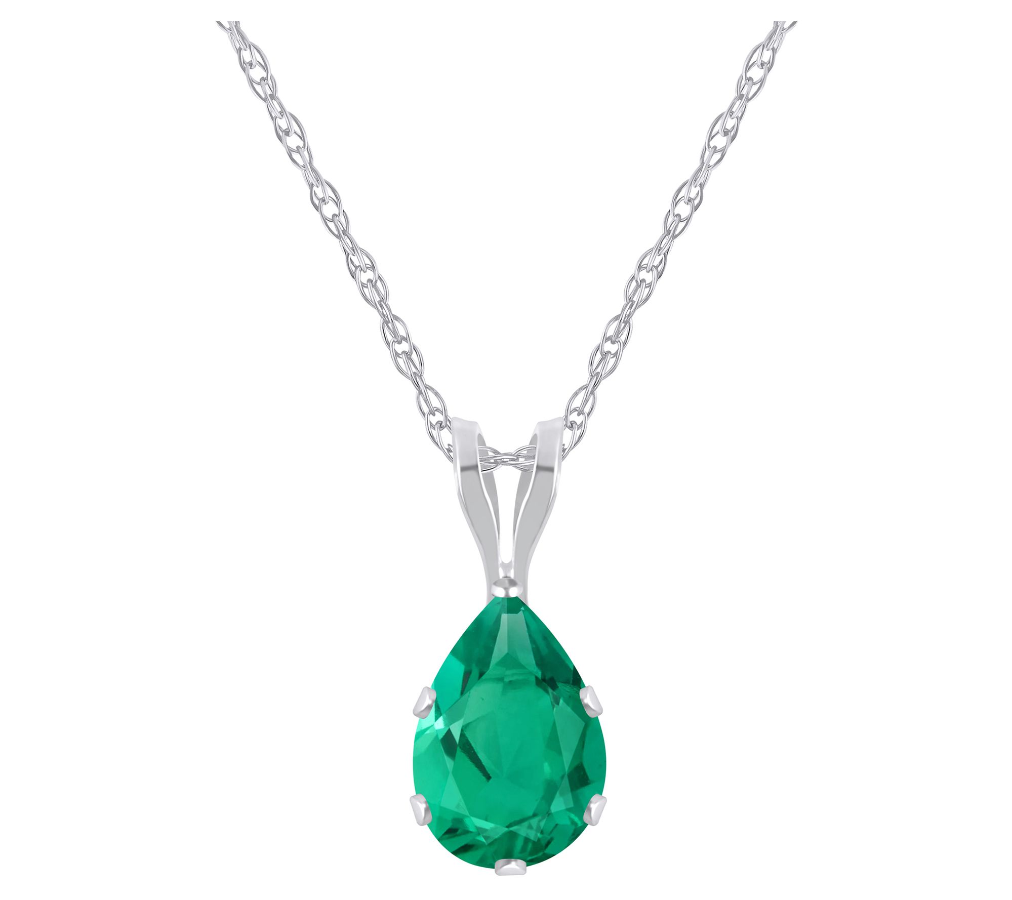 Affinity Gems Pear Created Gemstone Necklace, 10K White Gold