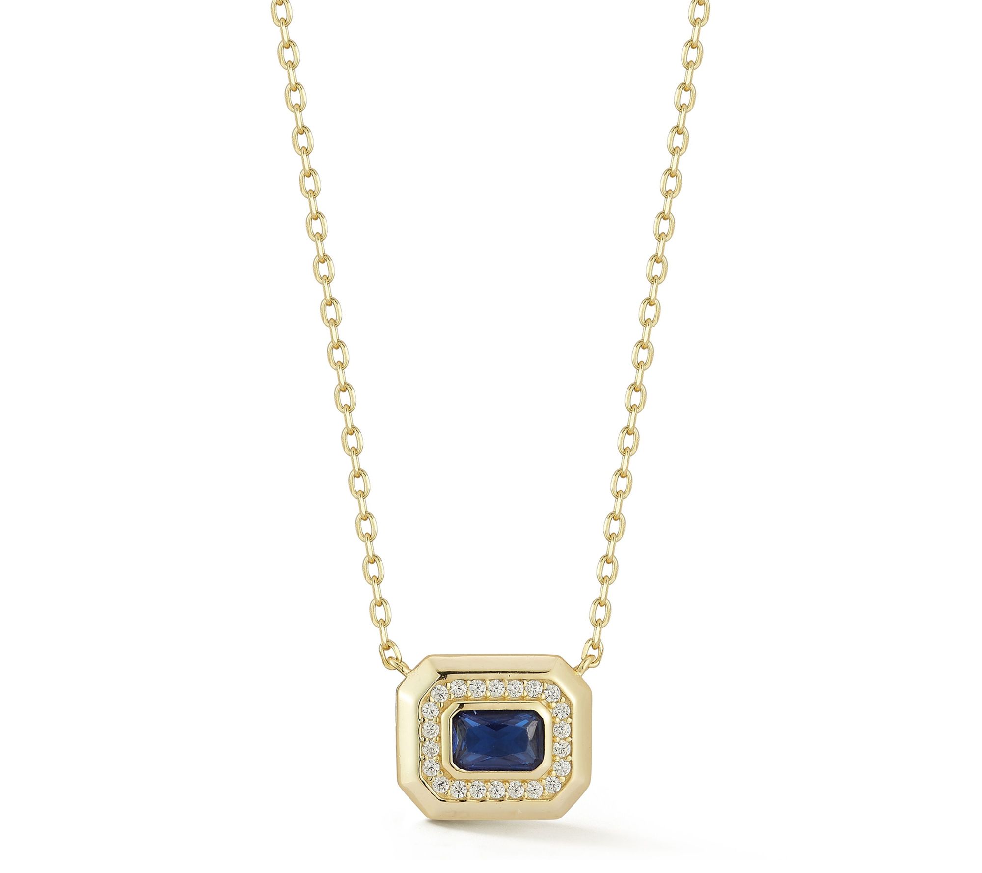 Rachel Zoe Emerald Cut Pendant w/ Chain, 14K Gold Plated