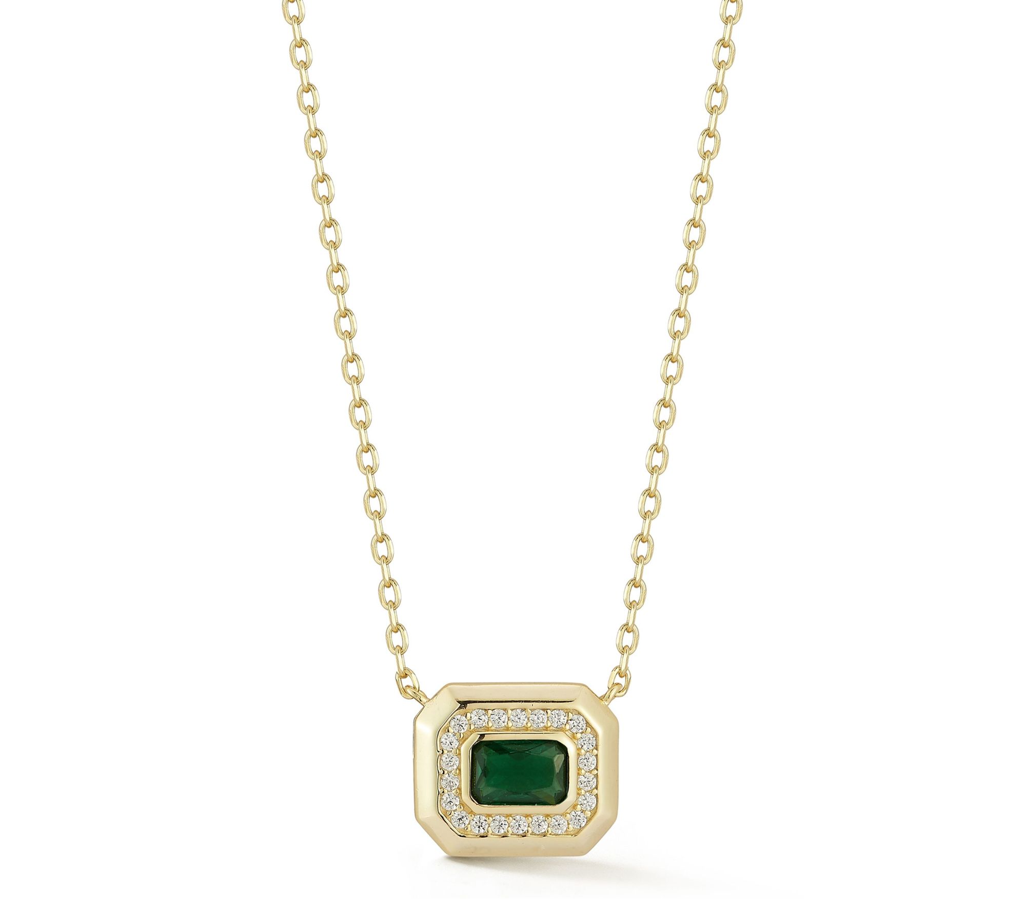 Rachel Zoe Emerald Cut Pendant w/ Chain, 14K Gold Plated