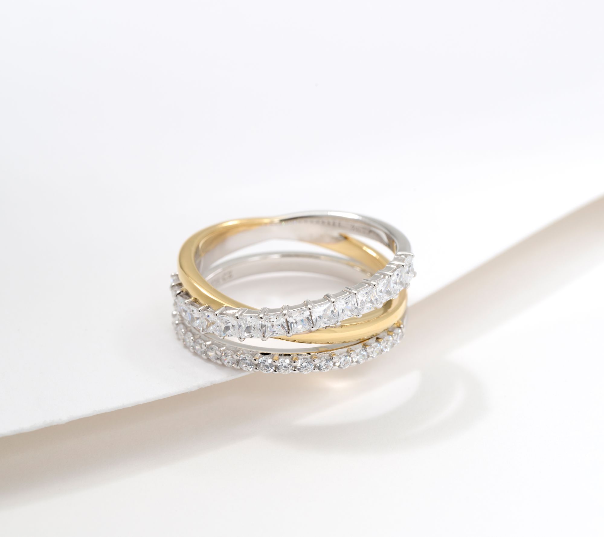 Diamonique Two-Tone Crossover Ring, Sterling Silver