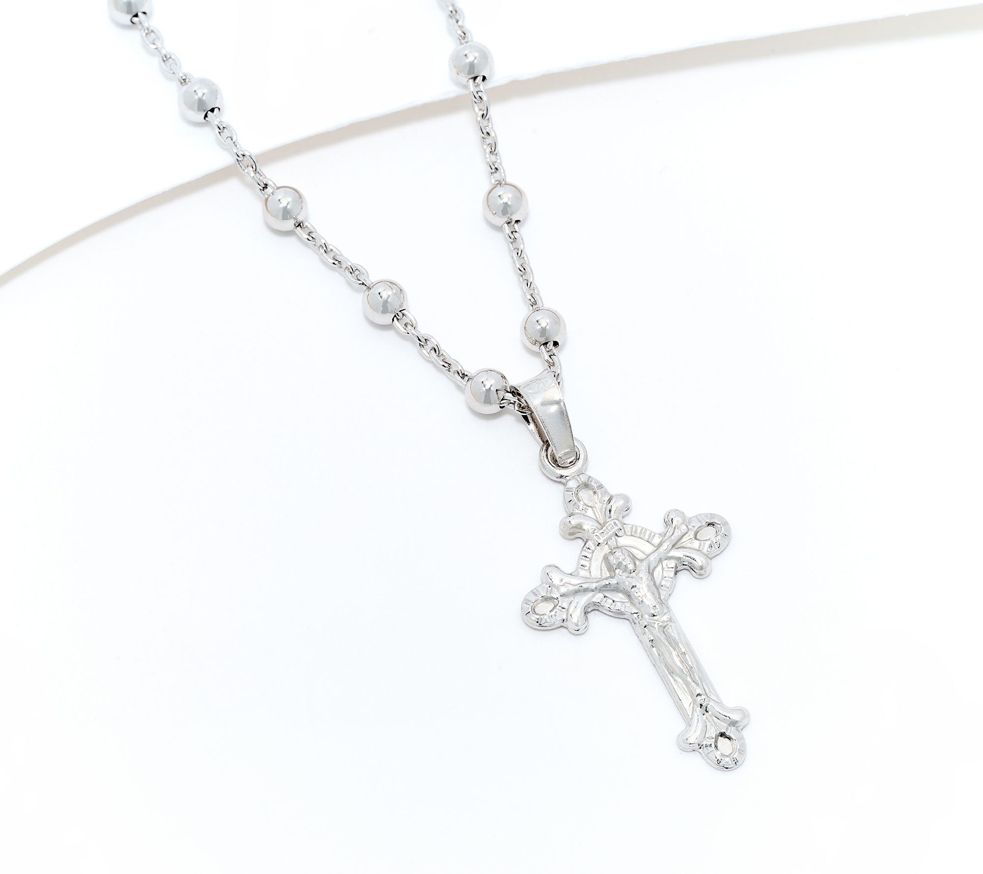 David Markstein Sterling Silver Cross Pendant w/ Beaded Station Chain
