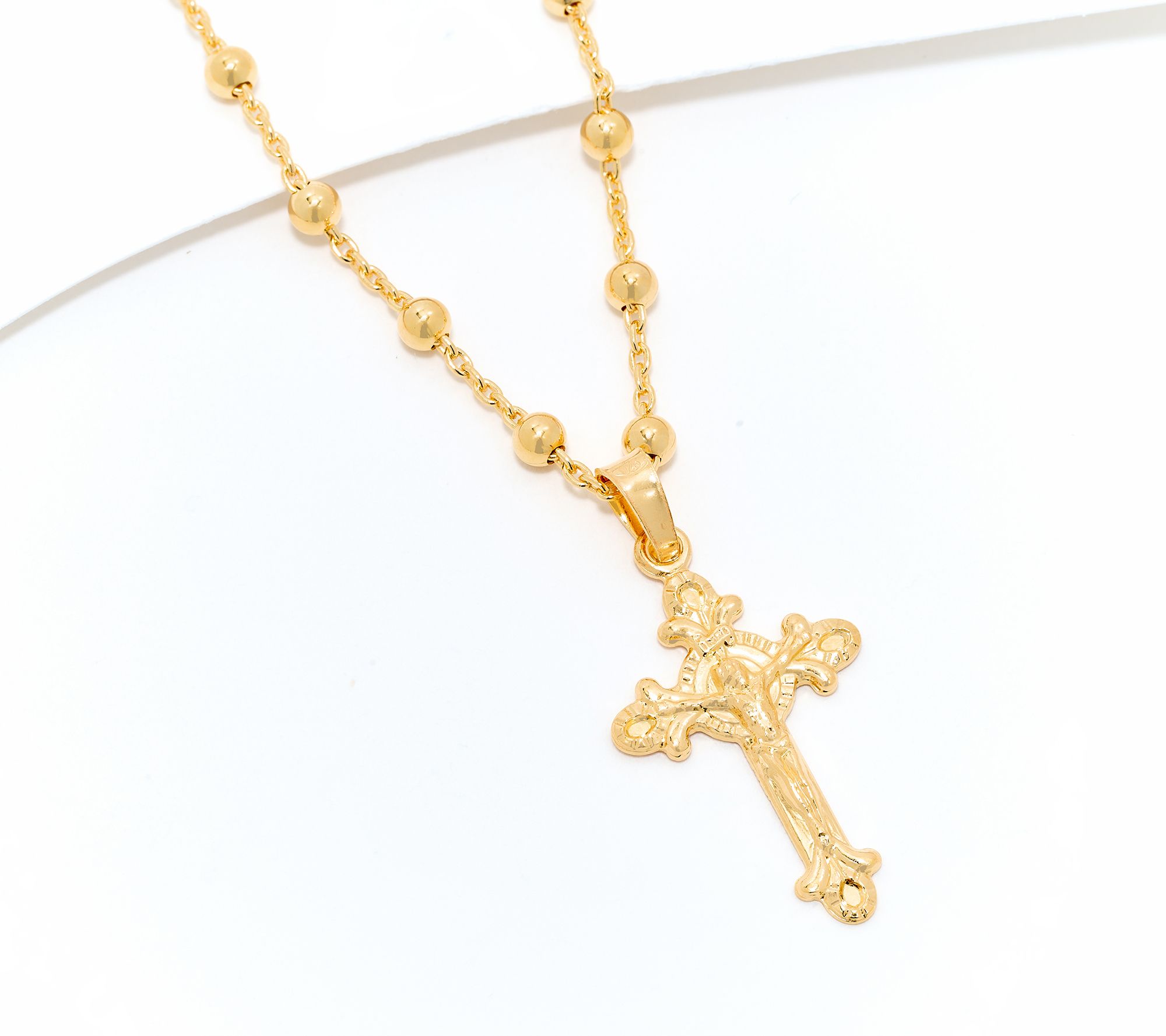 David Markstein Sterling Silver Cross Pendant w/ Beaded Station Chain