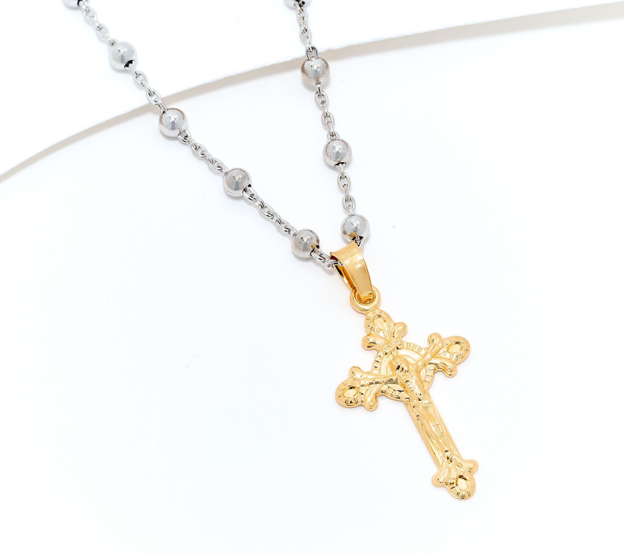 David Markstein Sterling Silver Cross Pendant w/ Beaded Station Chain