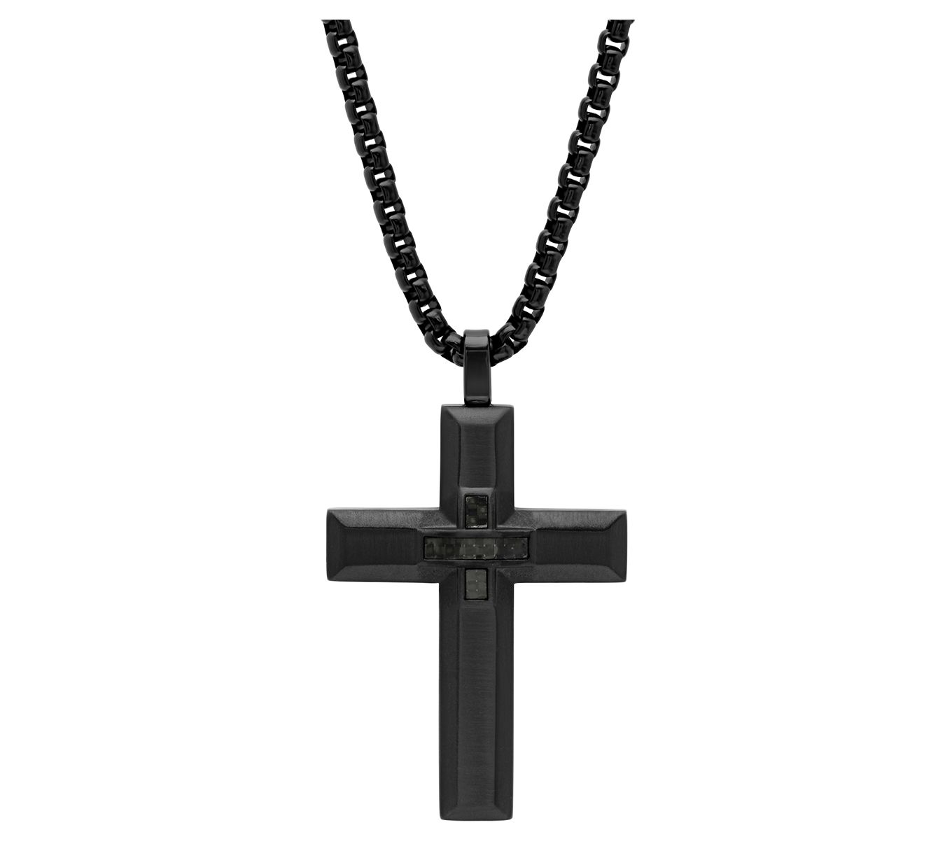 Steel By Design Men's Black IP Double Cross Pendant w/ Chain