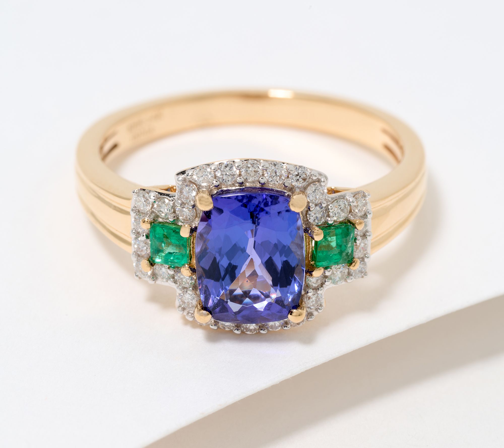 Affinity Gems Tanzanite, Emerald & Diamond Ring, 14K Gold