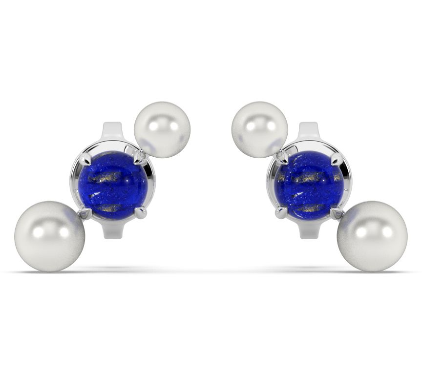 ONI Jewelry Sterling Mother of Pearl & Lapis Tri-Stud Earrings
