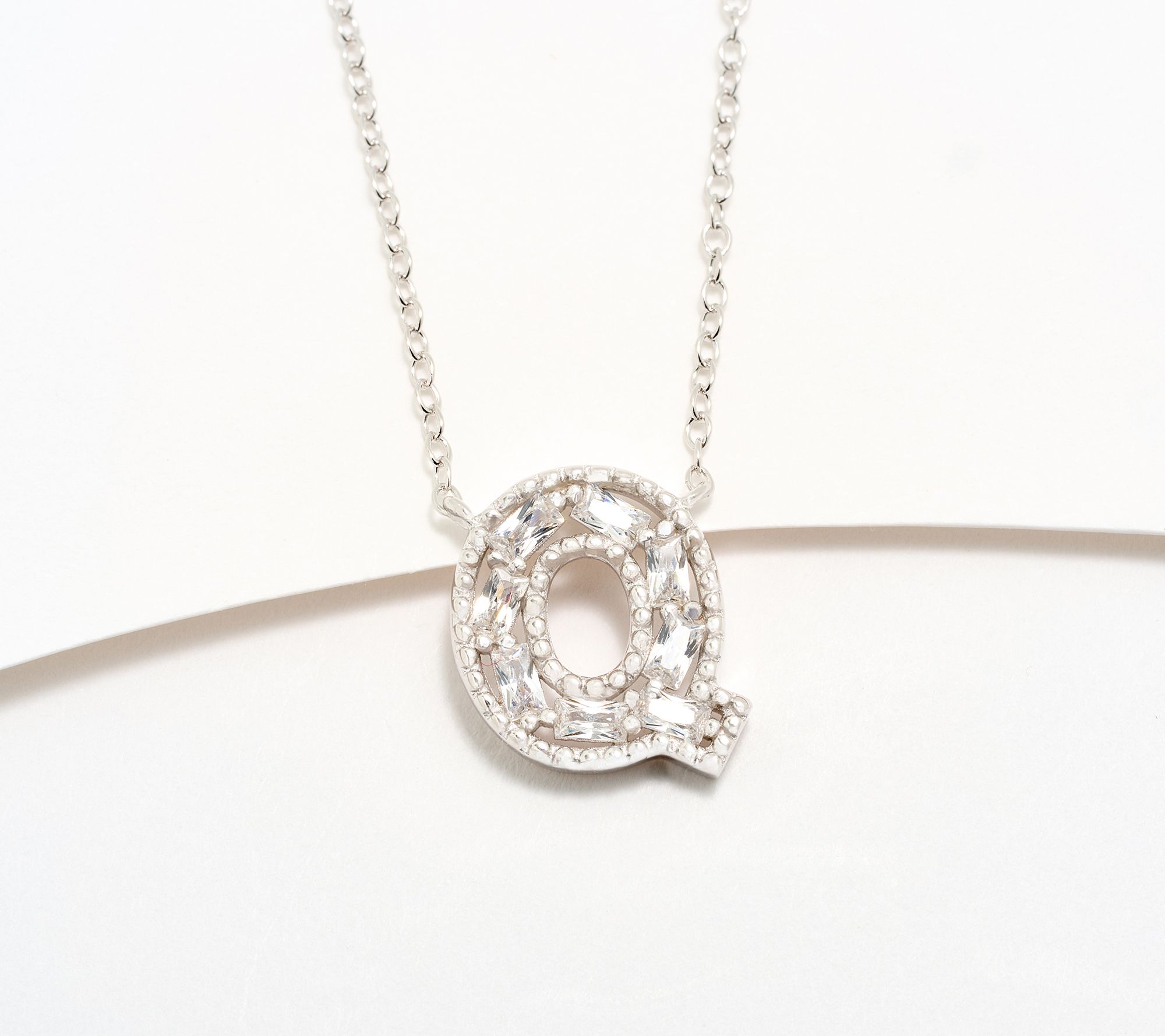  Diamonique Pave Initial Necklace, Sterling Silver