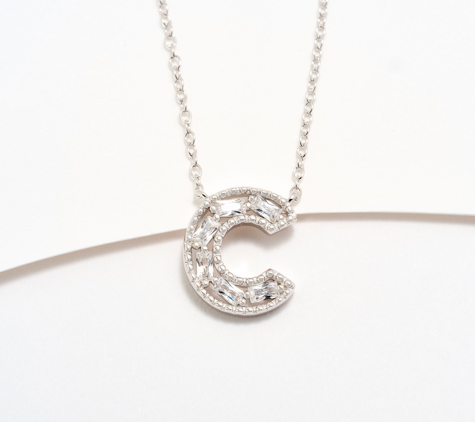 Diamonique Pave Initial Necklace, Sterling Silver