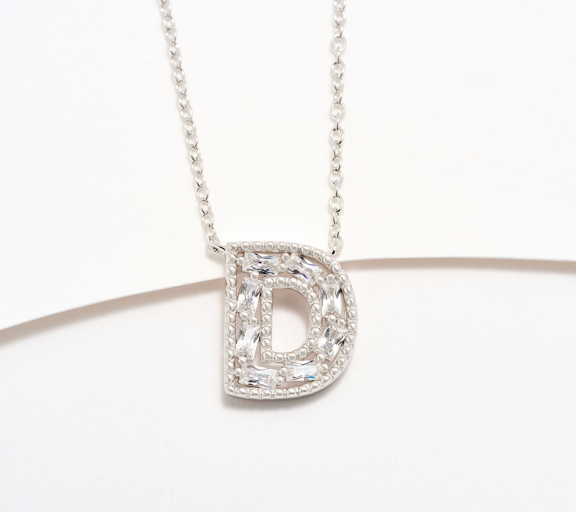 Diamonique Pave Initial Necklace, Sterling Silver