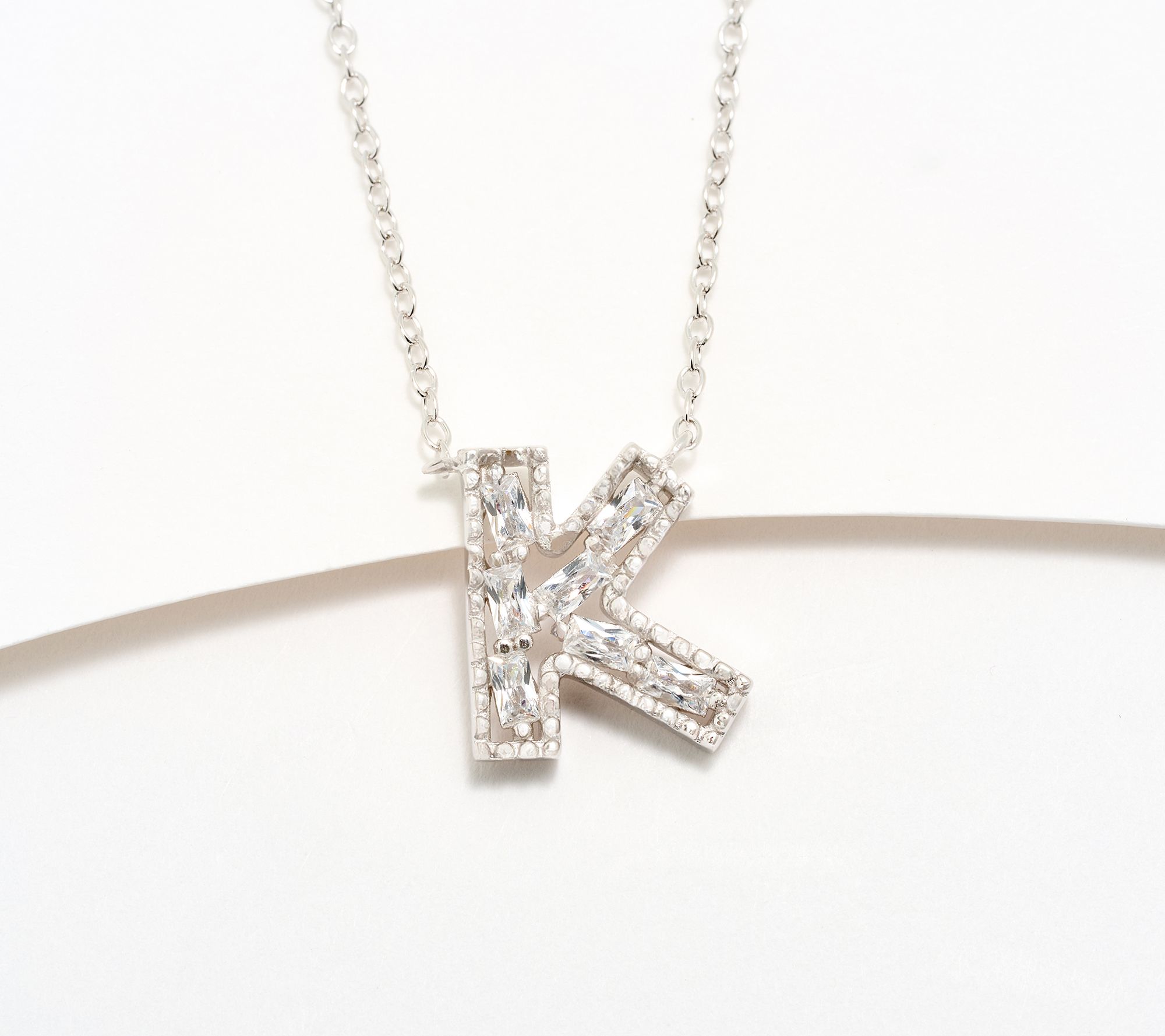 Diamonique Pave Initial Necklace, Sterling Silver