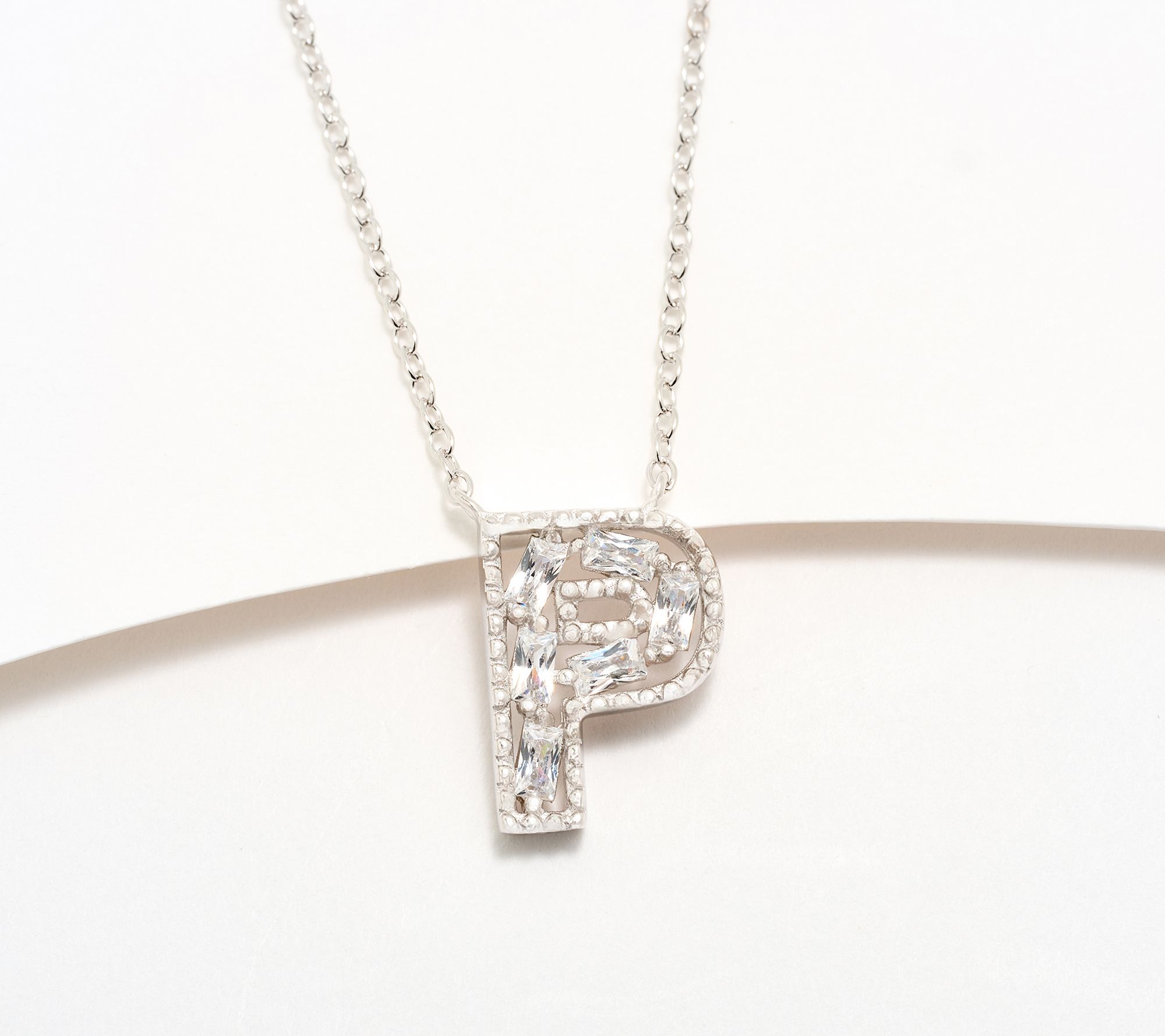 Diamonique Pave Initial Necklace, Sterling Silver