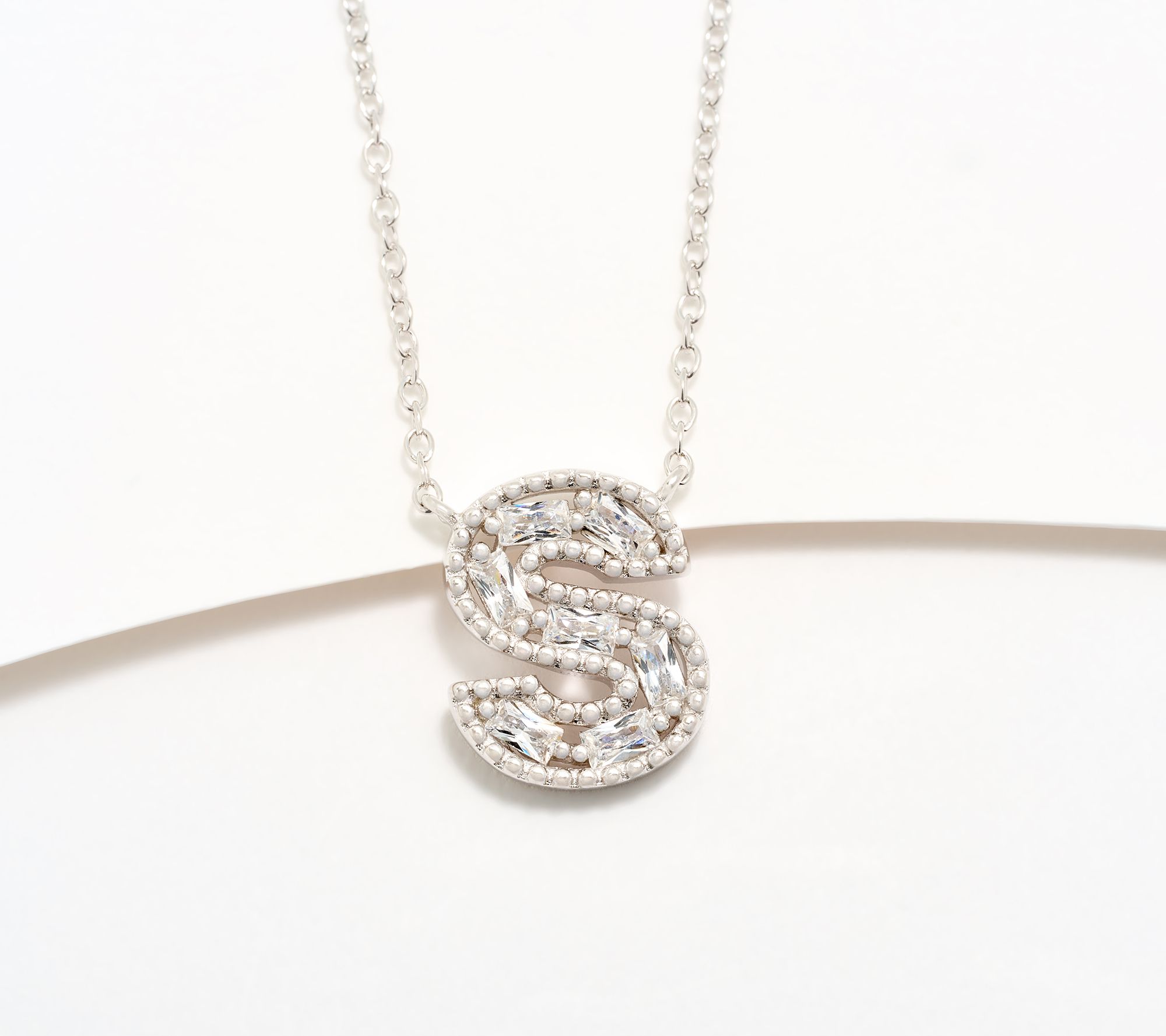 Diamonique Pave Initial Necklace, Sterling Silver