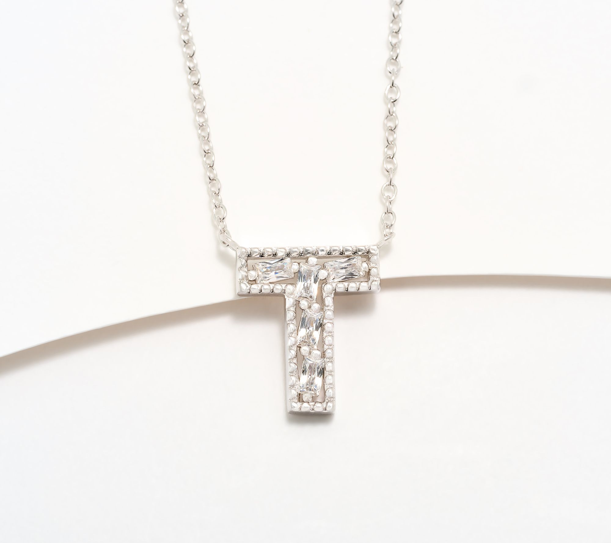 Diamonique Pave Initial Necklace, Sterling Silver