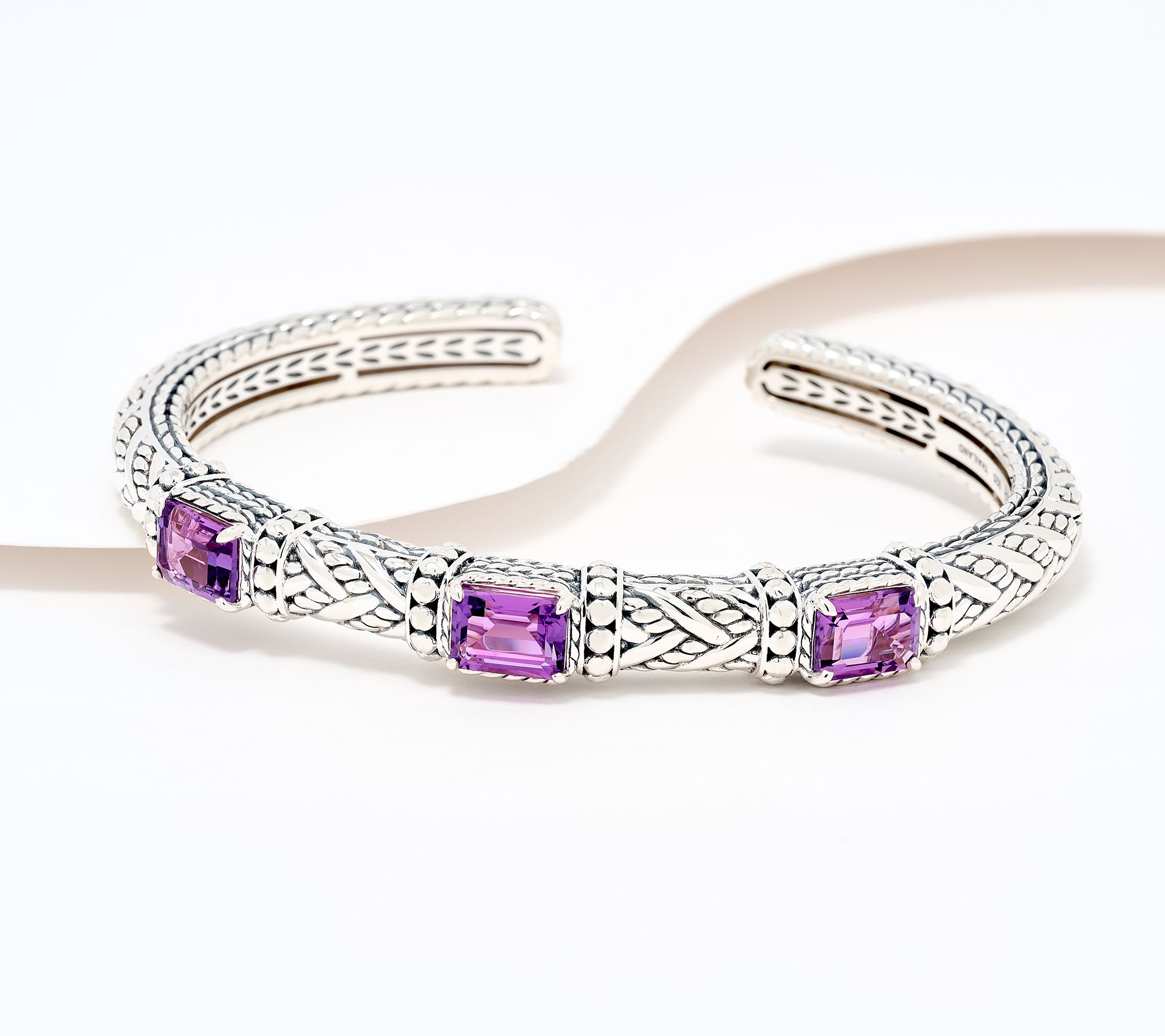 JAI Sterling Silver Legacy & Hammered Bead Cuff