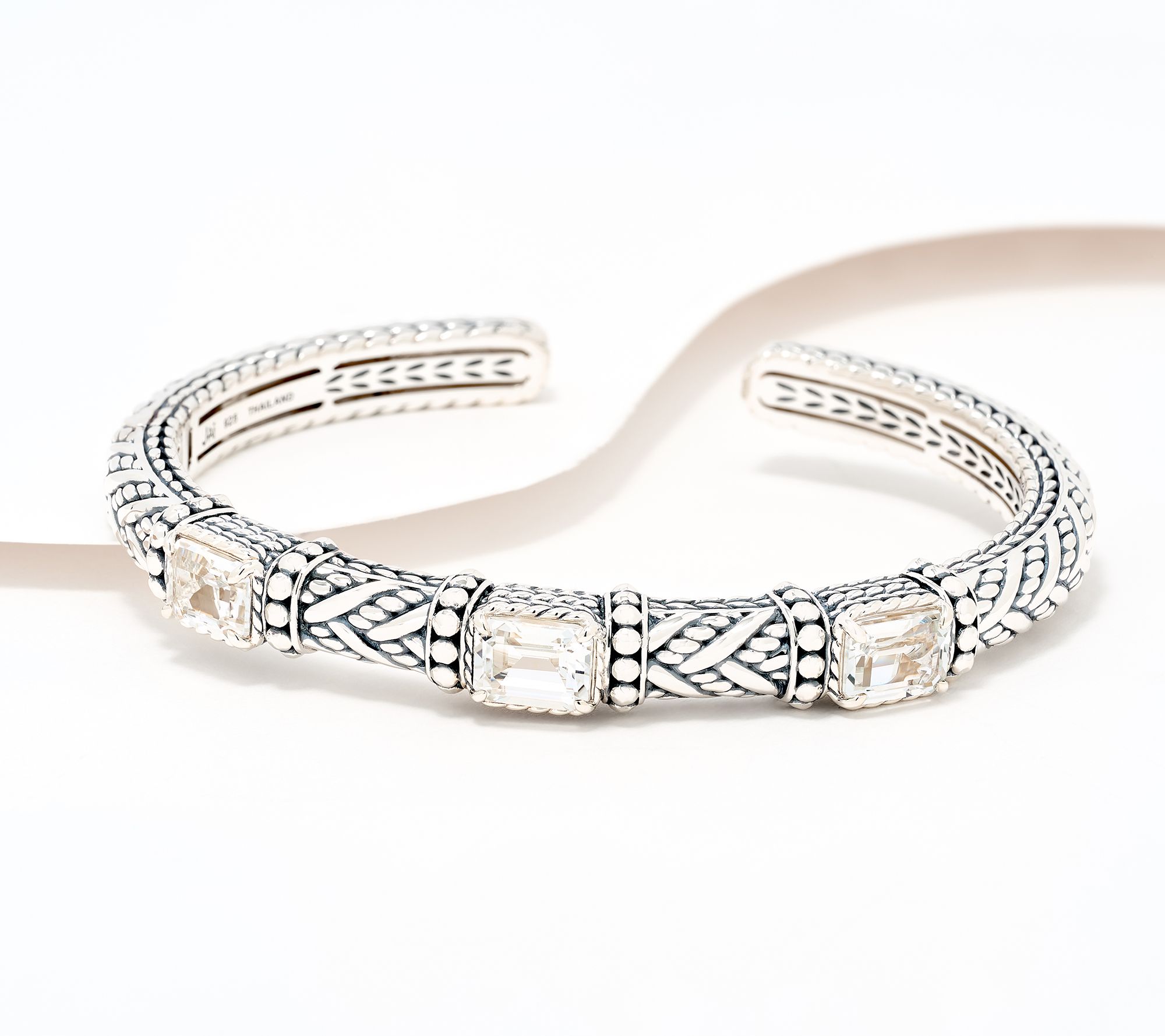 JAI Sterling Silver Legacy & Hammered Bead Cuff