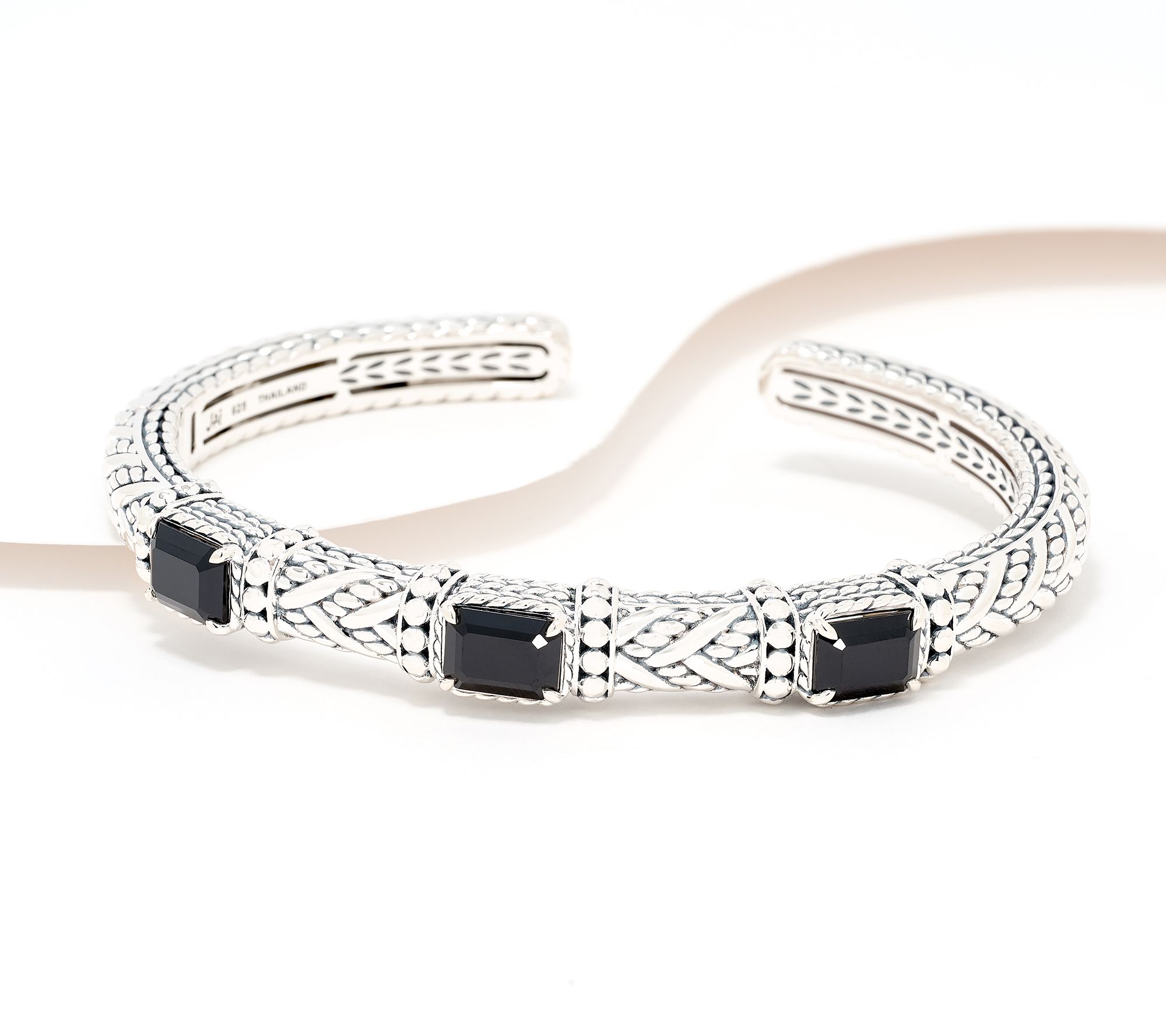 JAI Sterling Silver Legacy & Hammered Bead Cuff