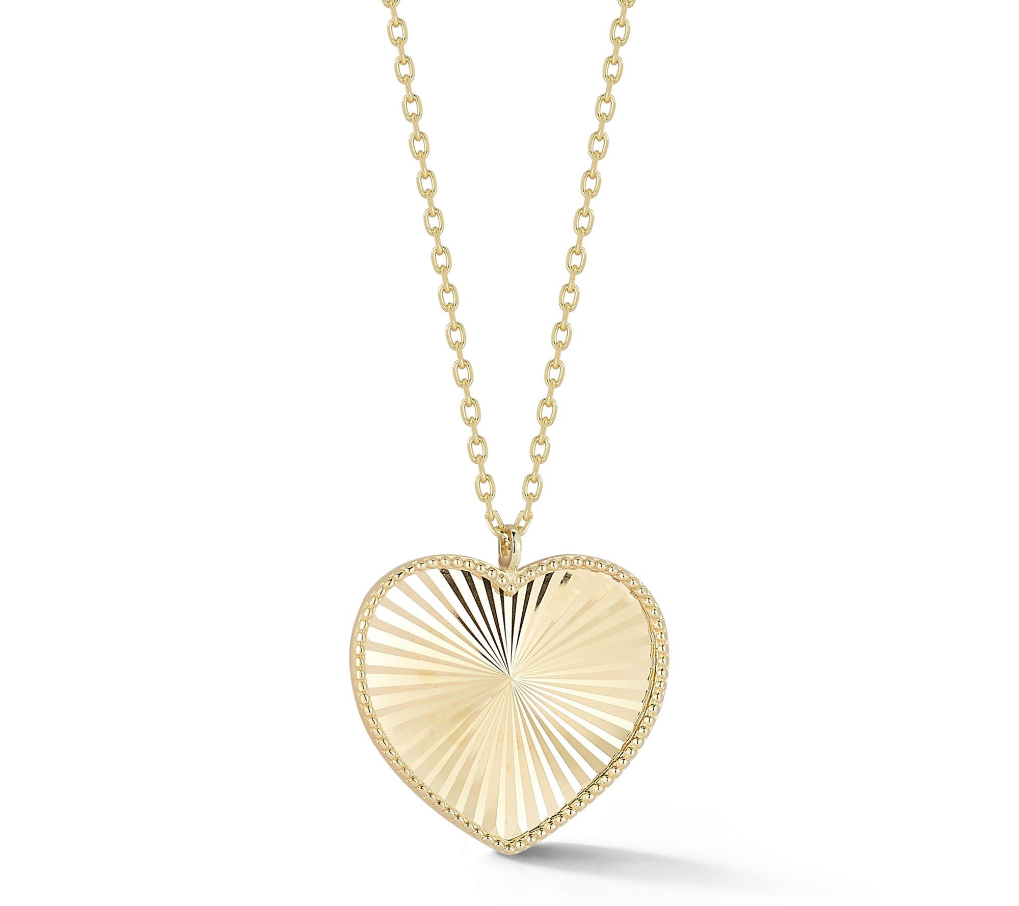 Luminosa Gold Diamond Cut Heart Pendant w/ Chain, 14K
