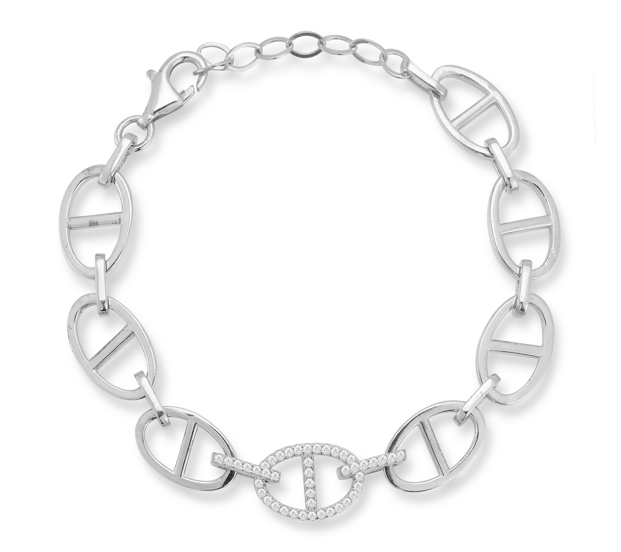 Sterlina Silver Pave Mariner Chain Bracelet, Sterling