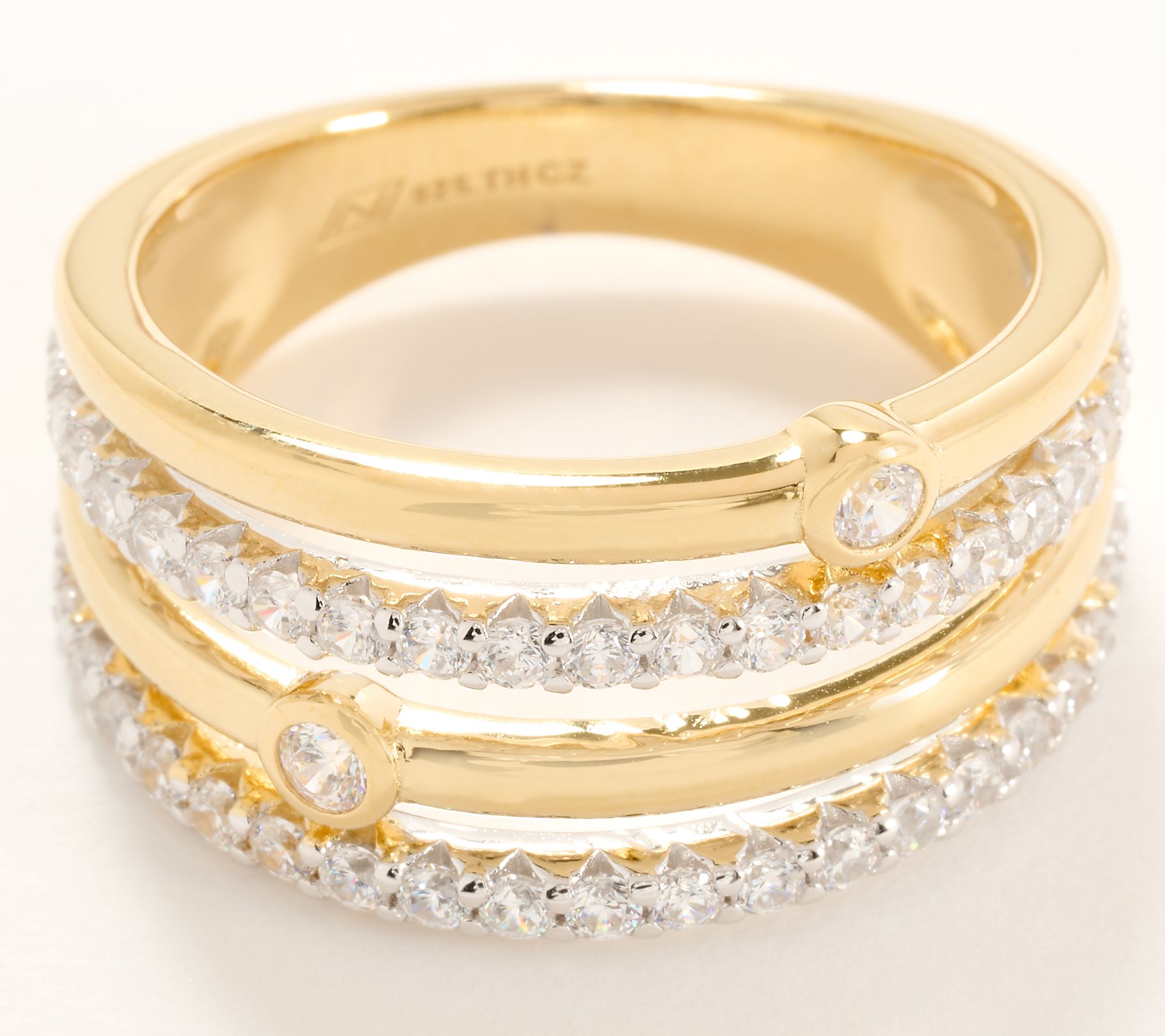 "As Is" Diamonique Two- Tone Highway Ring, Sterling Silver