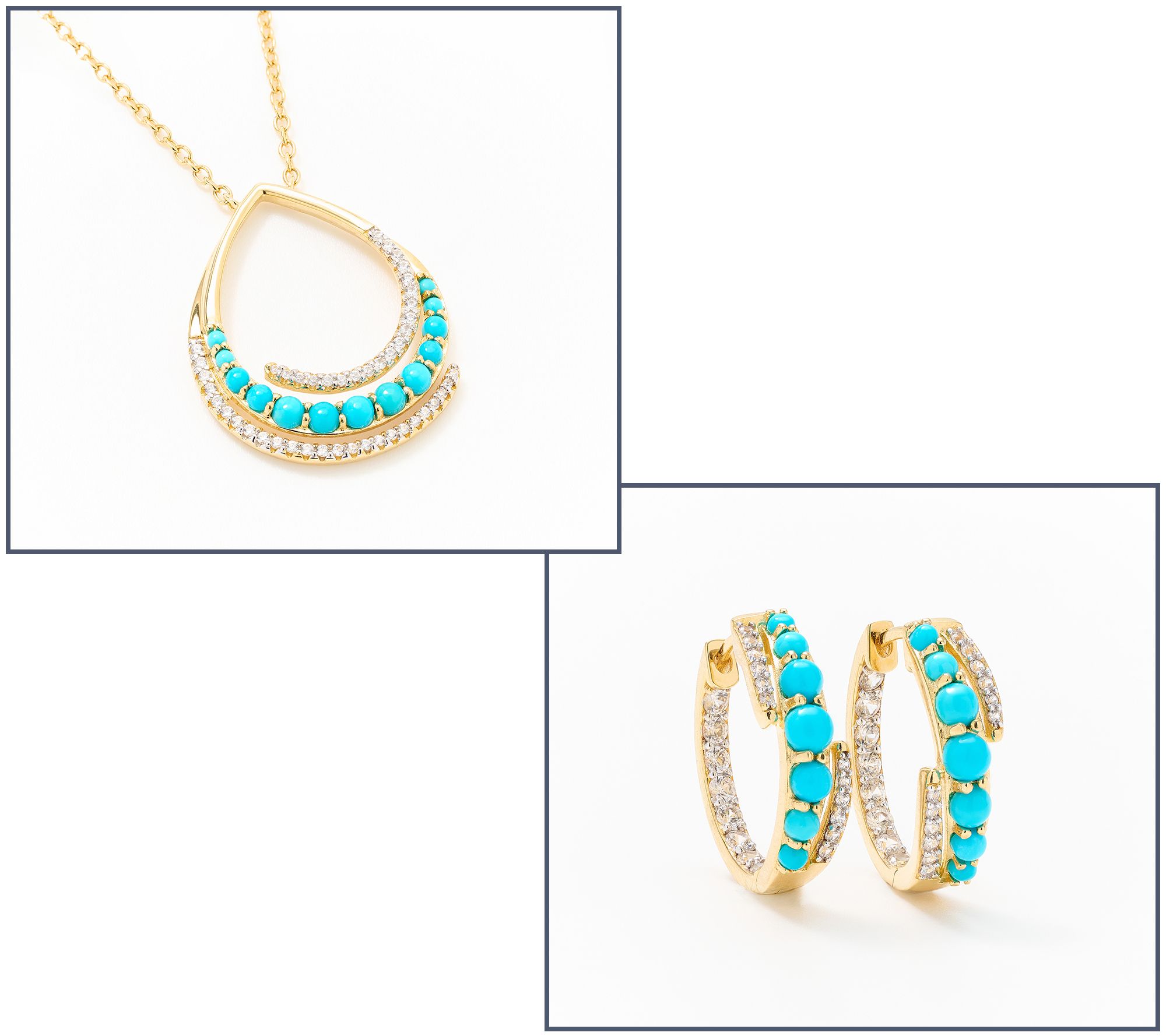  Affinity Gems Cabochon Sleeping Beauty Hoops/Necklace, Sterling - J459374