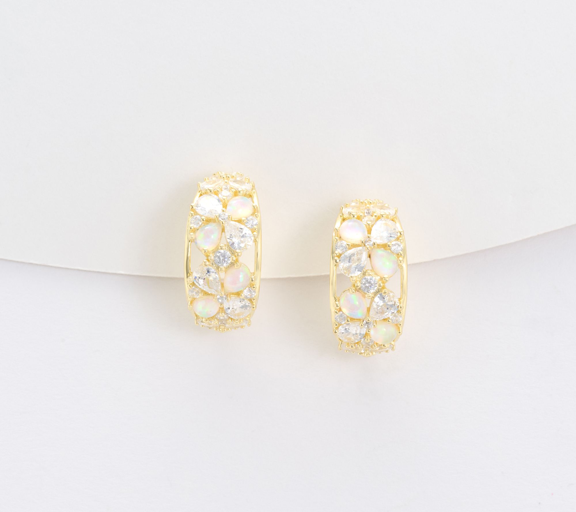 "As Is" Diamonique Huggie Hoop Earrings with Simulated Opal