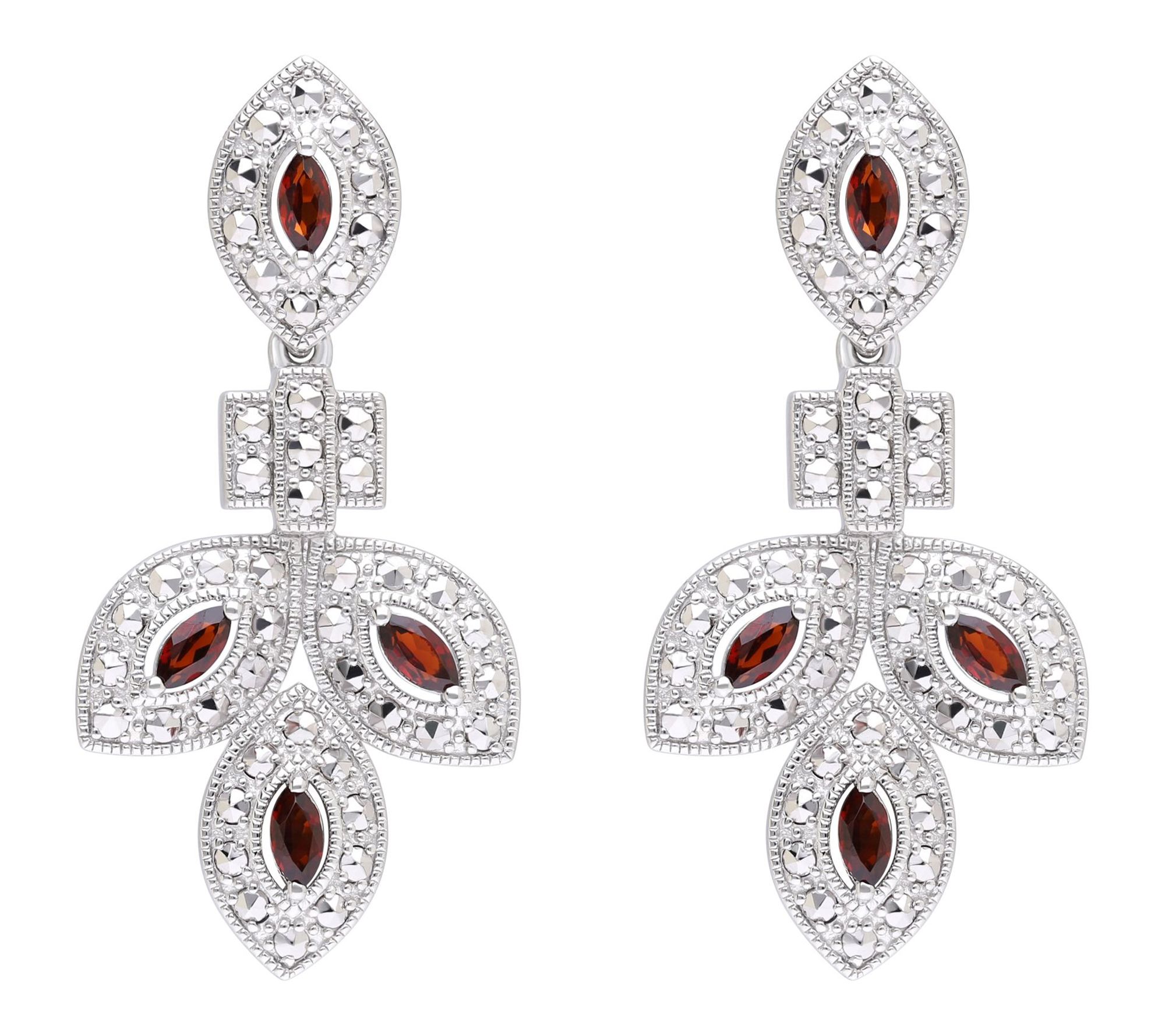 Dallas Prince Chrome Marcasite & Garnet BlossomEarrings