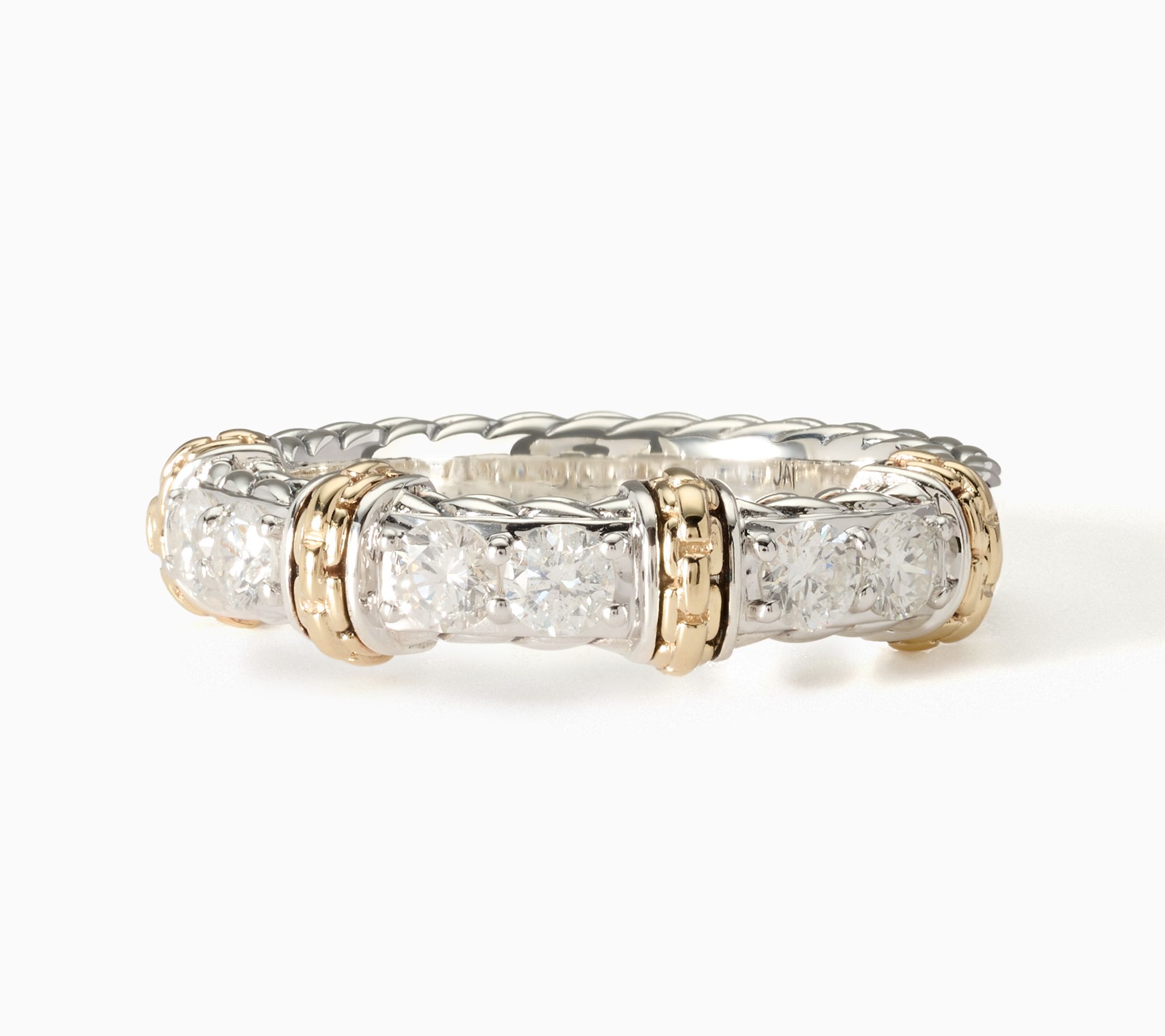 JAI Sterling Silver & 14K Gold Diamond Band Ring, 1.00cttw