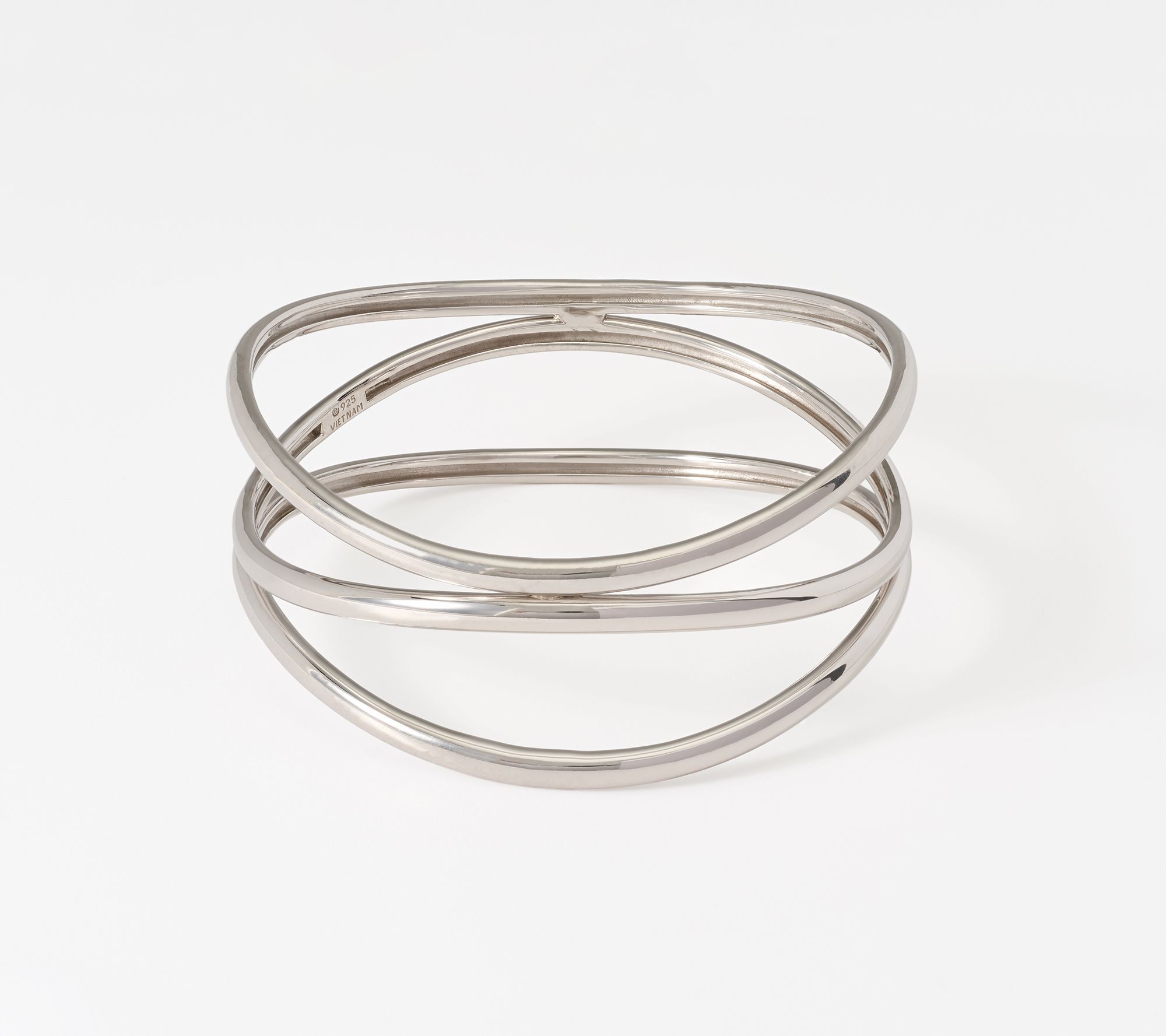 Silver Style Crossover Cage Slip On Bracelet, Sterling Silver