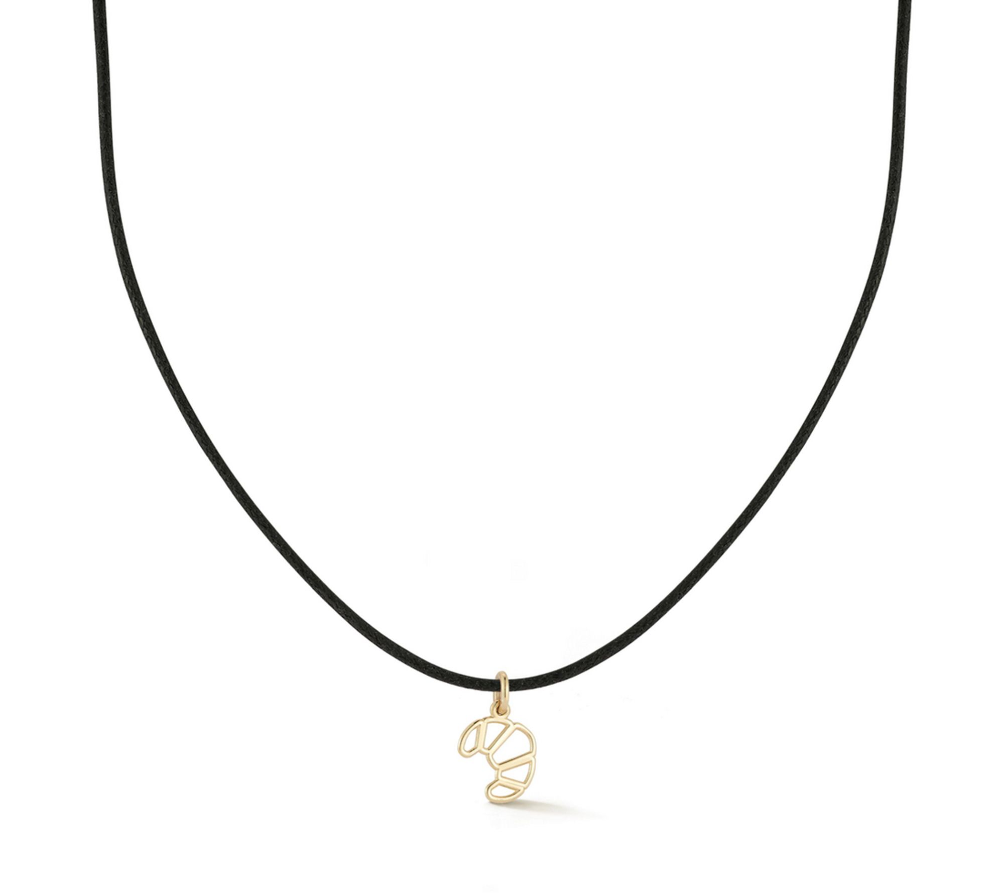 Italian Gold Croissant Pendant w/ Black Cord Chain, 14K
