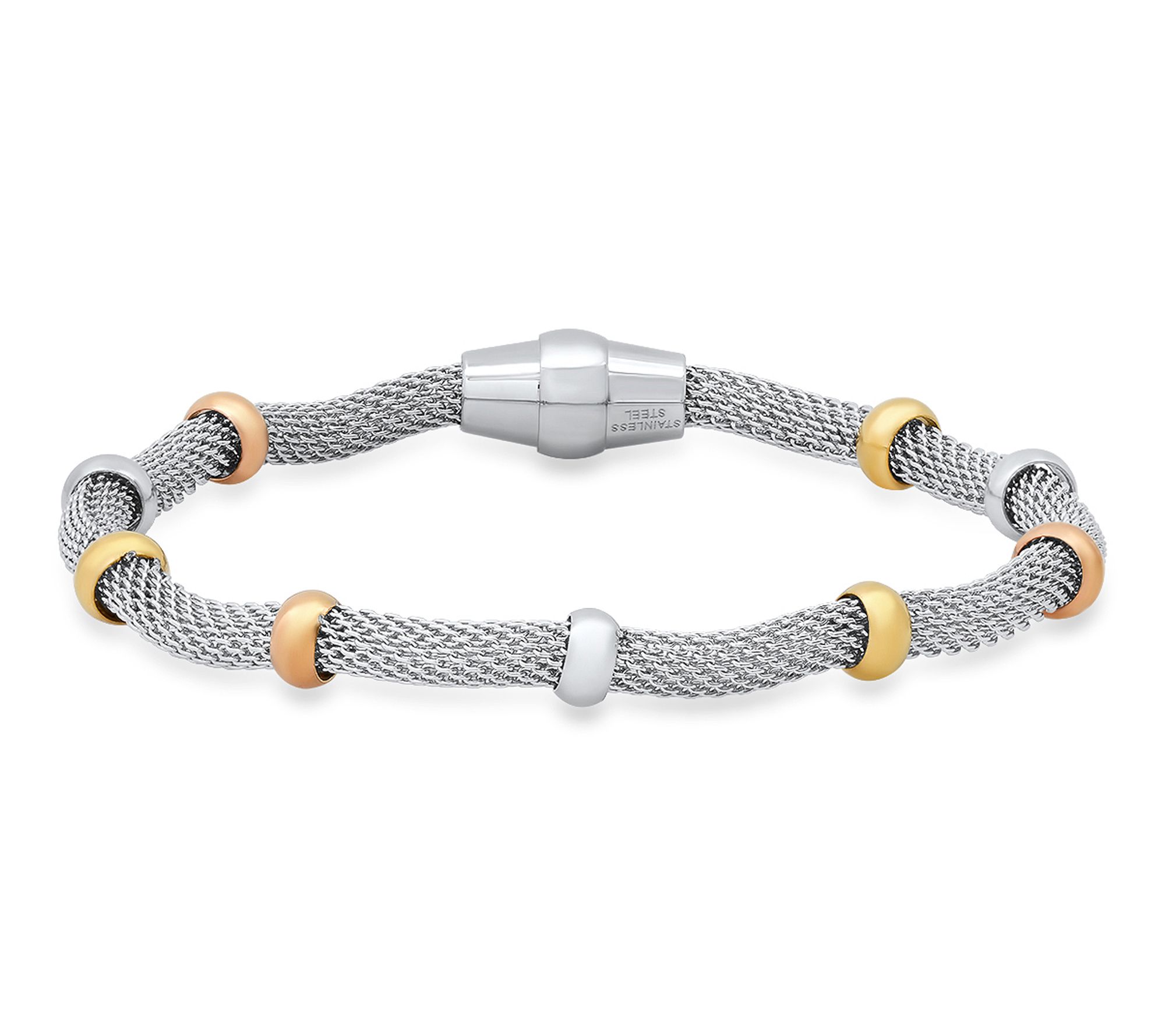 Steel By Design Tri Tone Beaded Mesh Bracelet