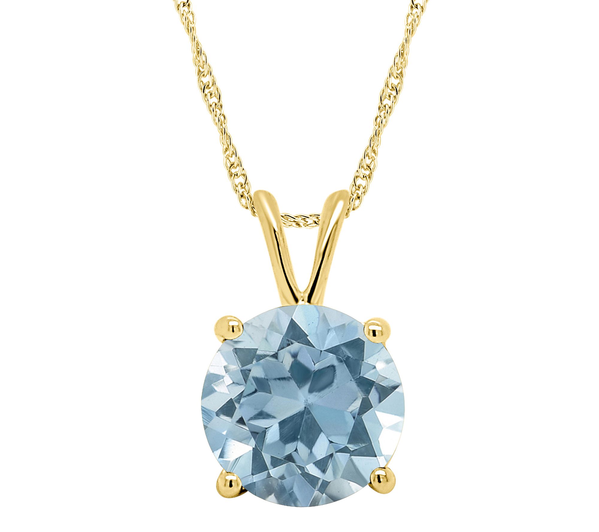 14K Gold 2.20 cttw Round Sky Blue Topaz Pendantwith Chain