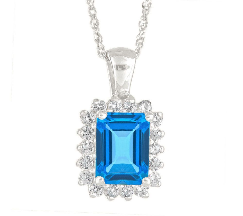 Premier Emerald Cut 1.60cttw Blue Topaz & Diamond Pendant, 14 - QVC.com