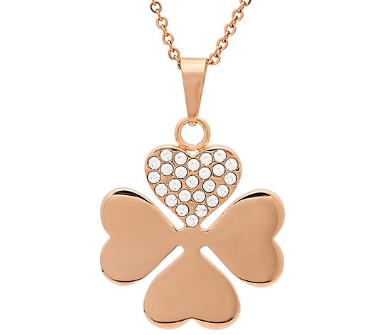Stainless Steel Crystal Clover Pendant w/ Chain