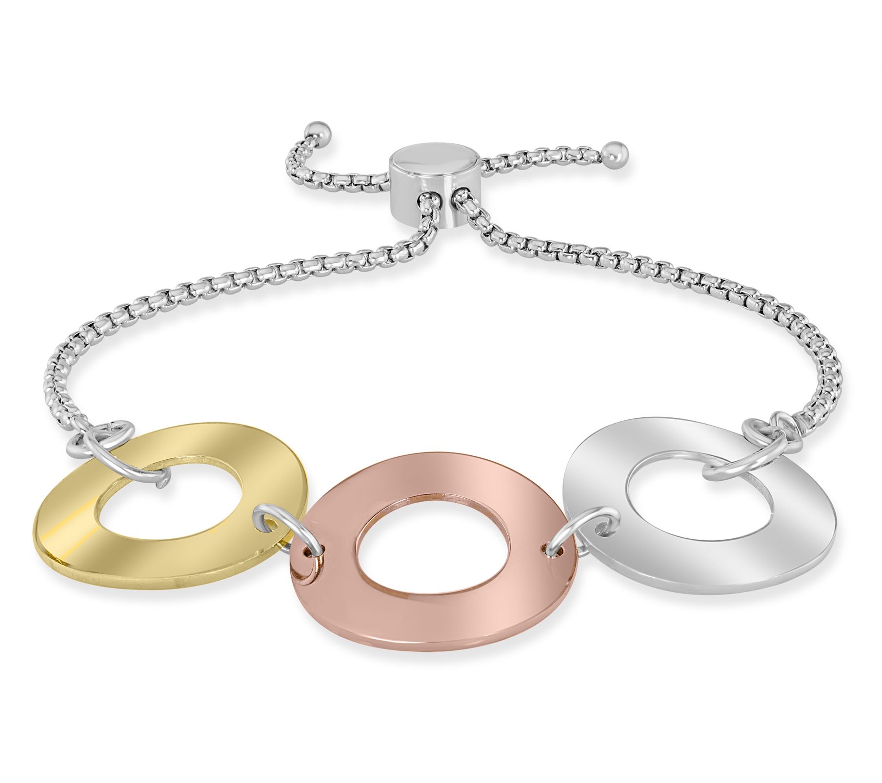 Steel by Design Tri-Color Open Circle Adjustable Bracelet