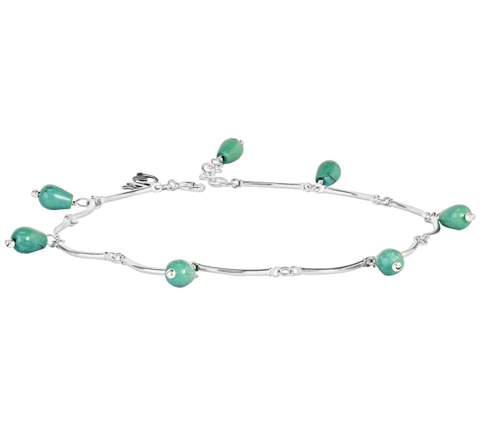 American West Sterling Green Turquoise Bead Ankle Bracelet - QVC.com