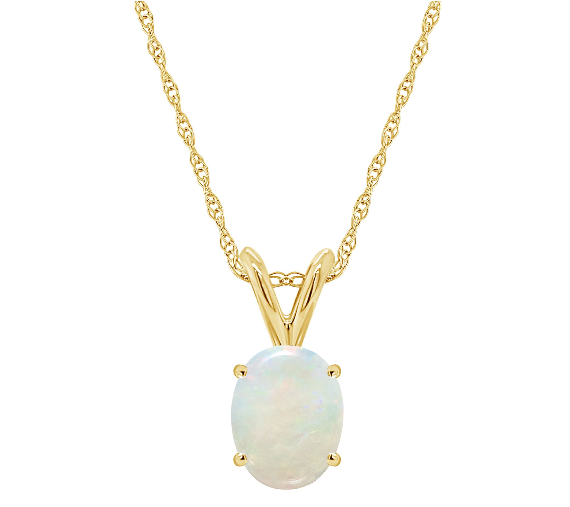14K Gold 0.70 cttw Oval Opal Pendant with Chain