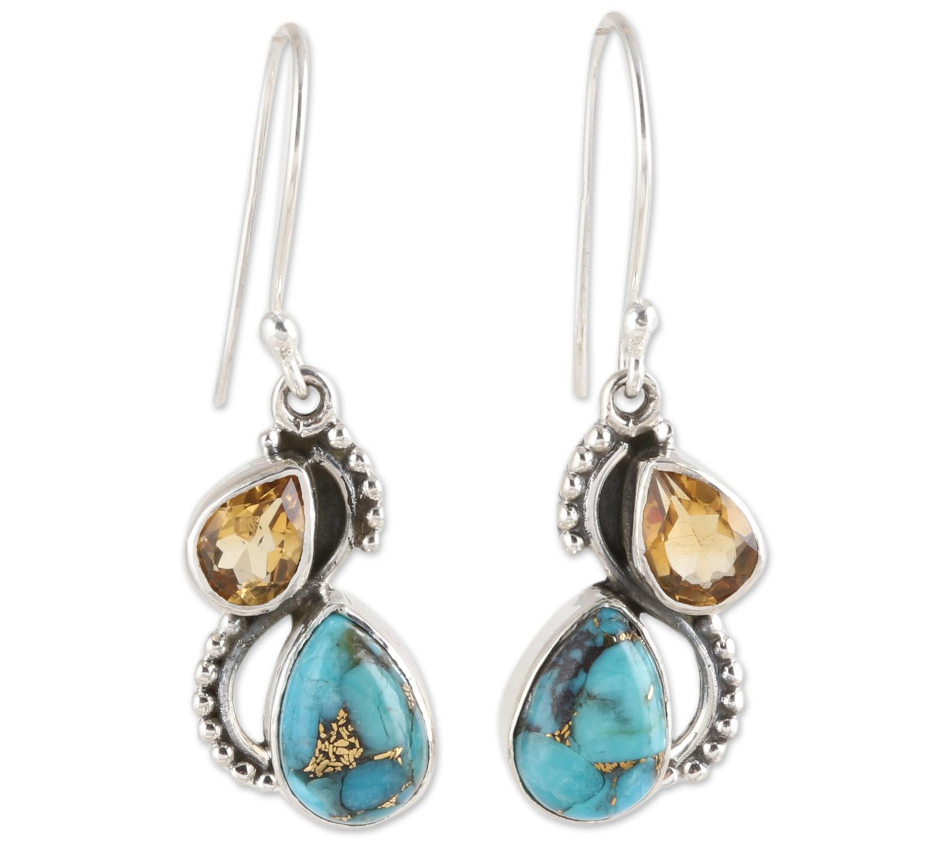 Novica Artisan Crafted Sterling Citrine Dangle Earrings