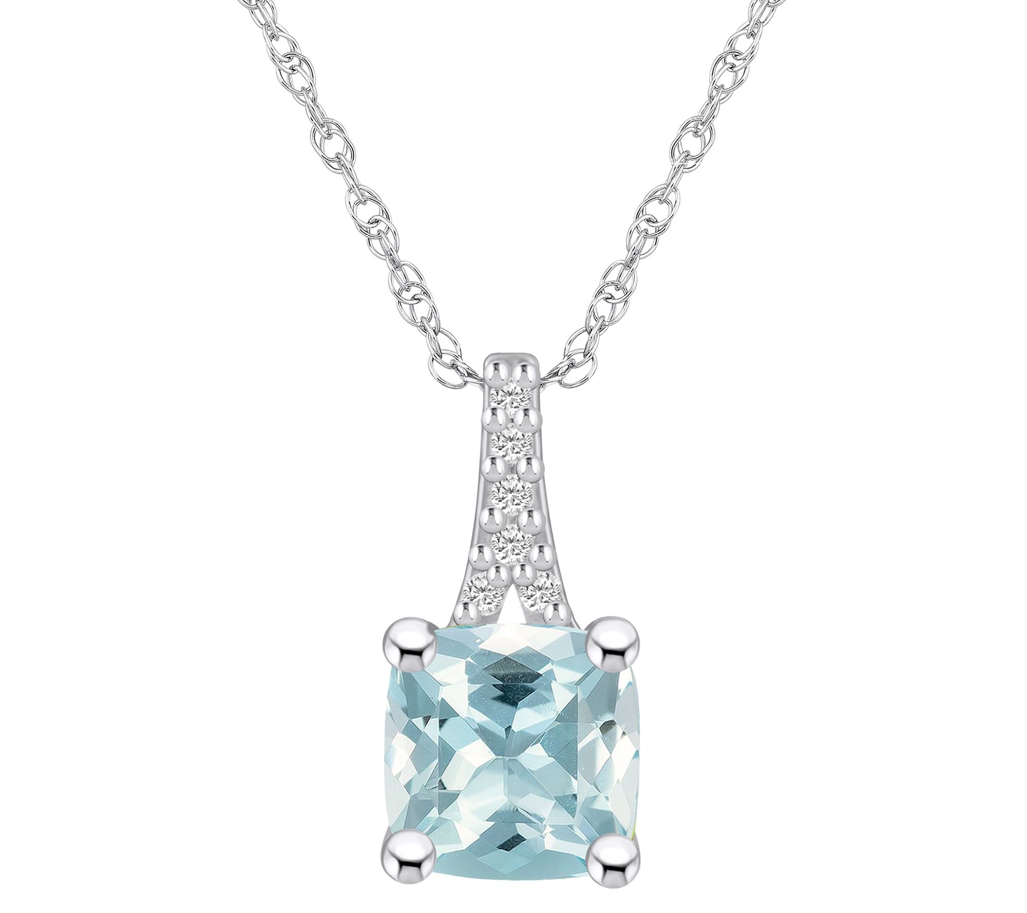 Affinity Gems Aquamarine & Diamond Pendant w/ Chain, 14K