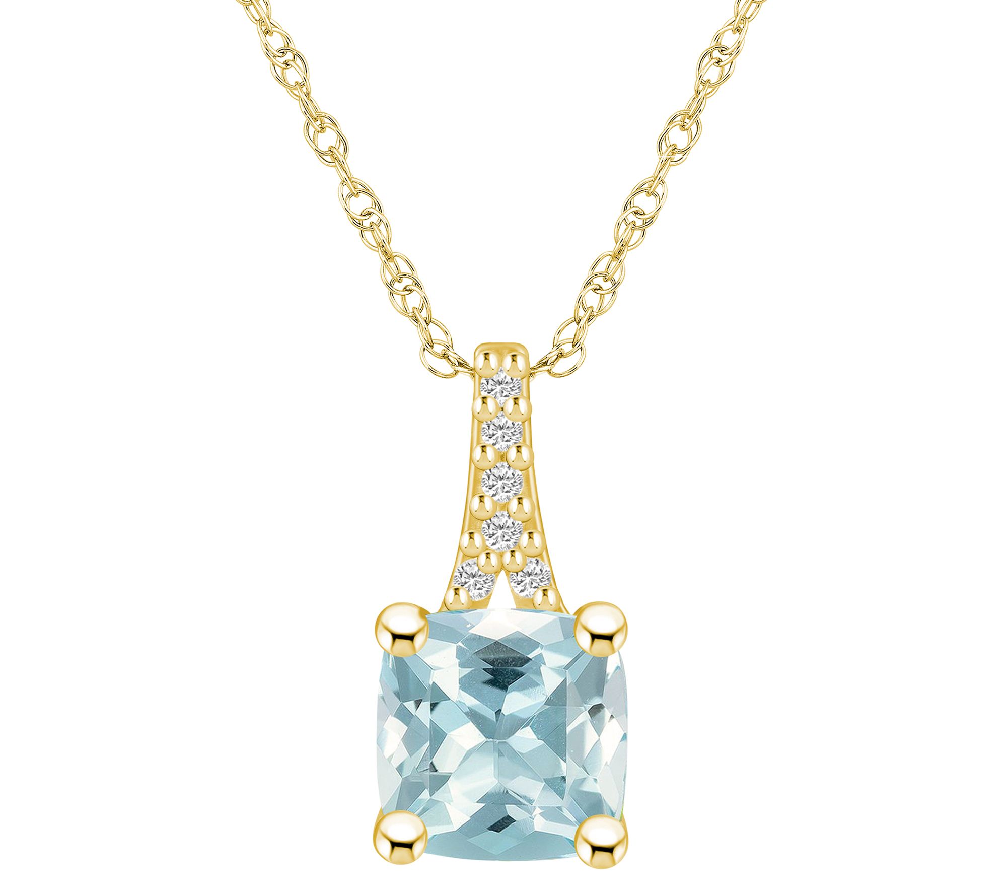 Affinity Gems Aquamarine & Diamond Pendant w/ Chain, 14K