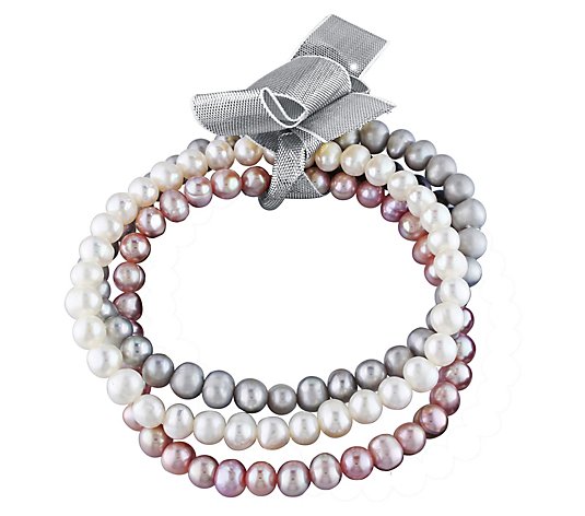Affinity Cultured Pearl Set of 3 Stretch Bracelets