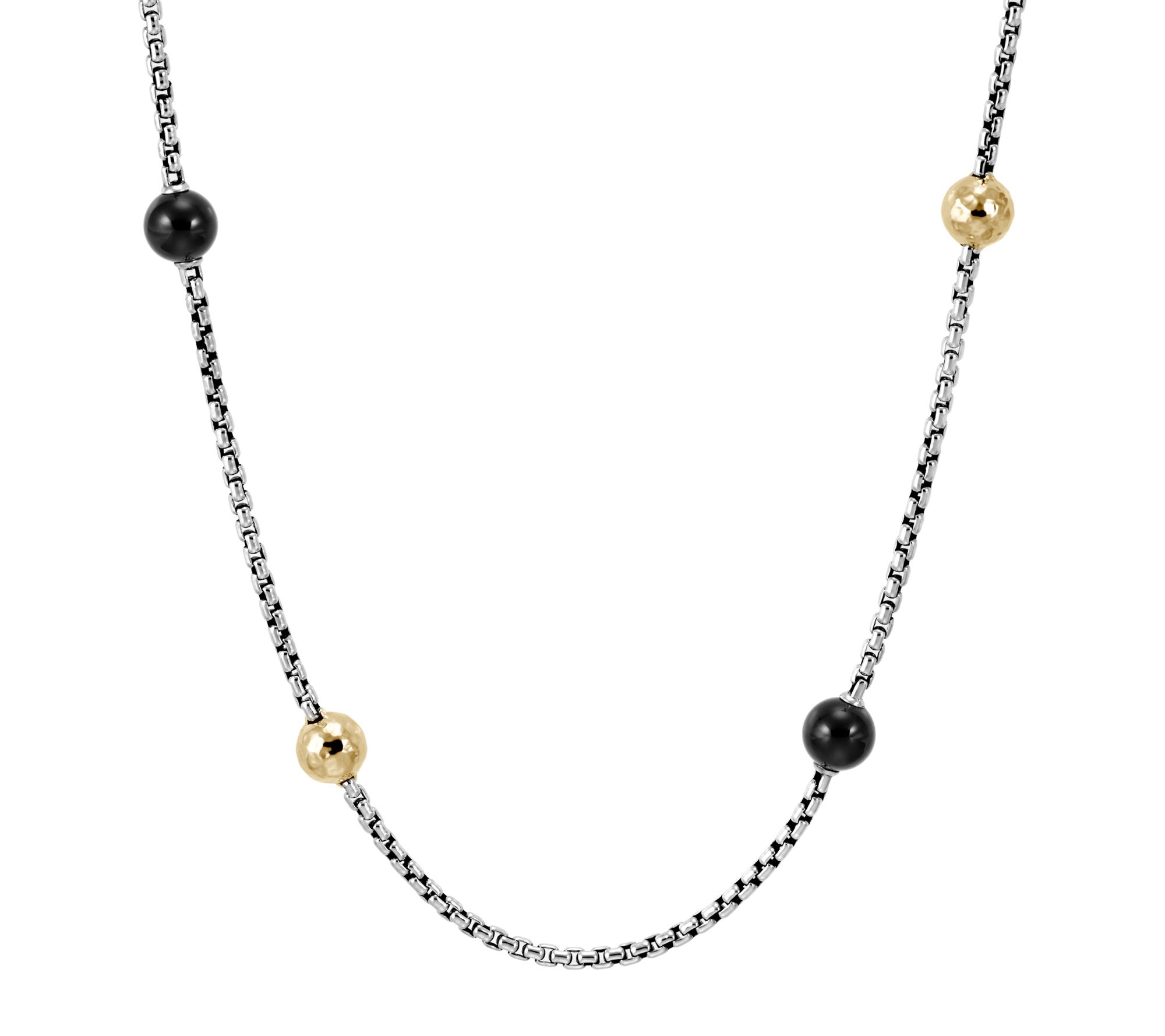 JAI Sterling Silver & 14K Gold Onyx Bead N ecklace