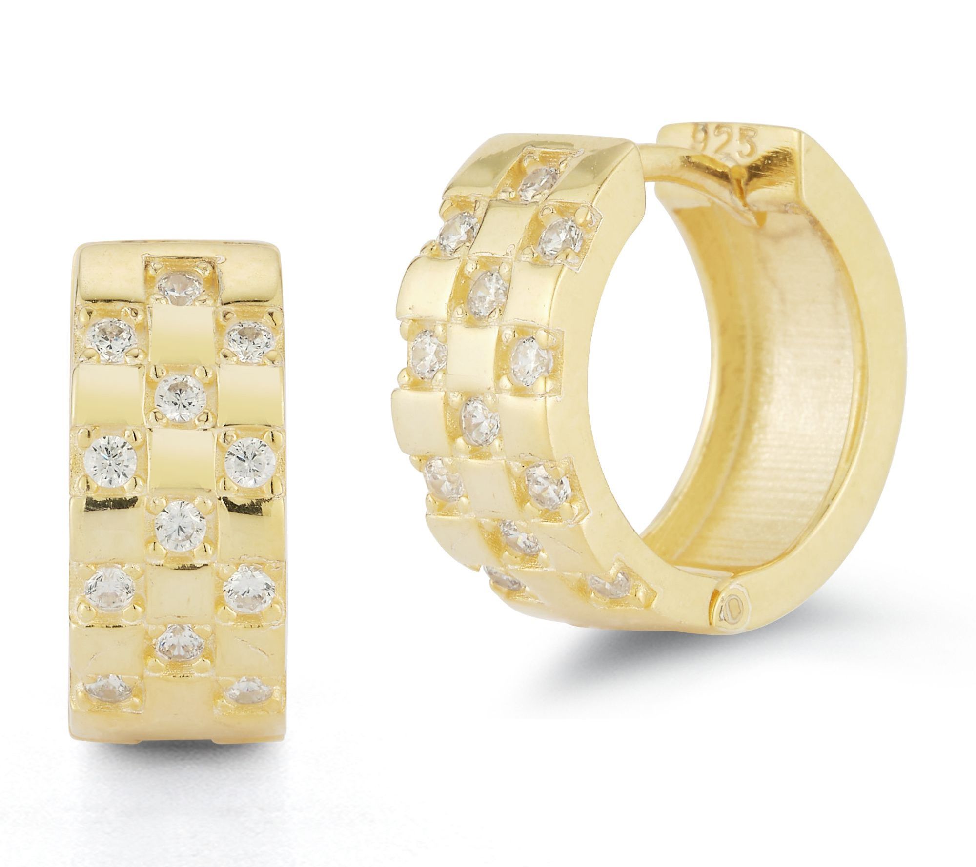 Sterlina Silver Pave Checkered Huggie Hoop Earr ings, Sterling