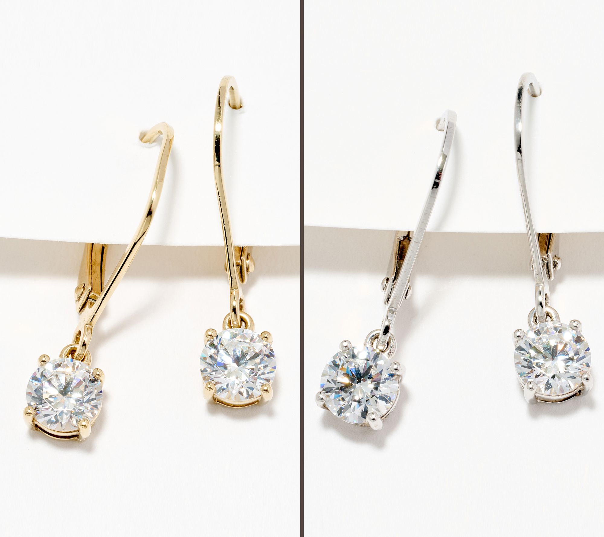 Diamonique C/O Cut Solitaire Leverback Earrings, SS or 14K Gold Plated 