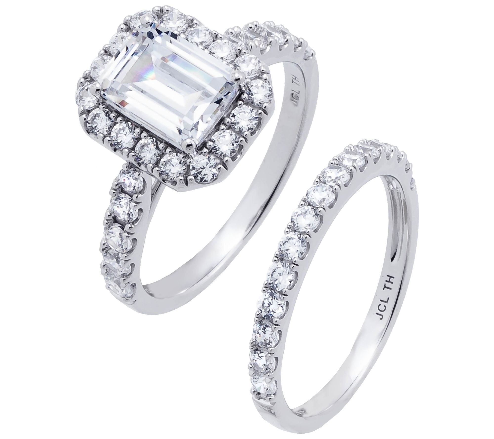 Diamonique 3.70 cttw Halo Bridal Ring Set, Sterling Silver - QVC.com