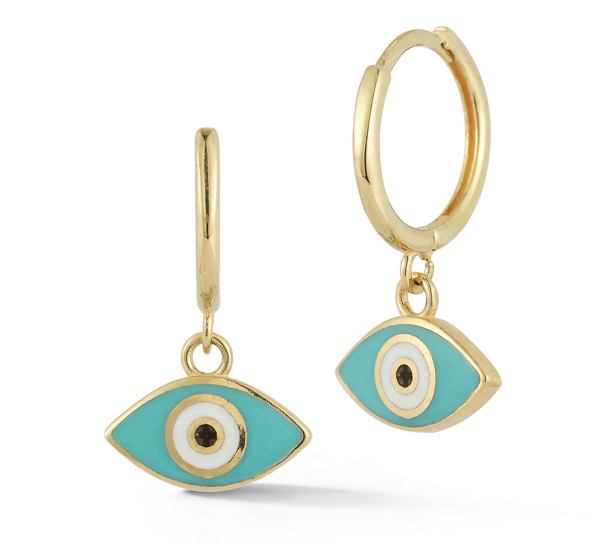 Luminosa Gold Enamel Evil Eye Charm Huggie Hoop Earrings, 14K