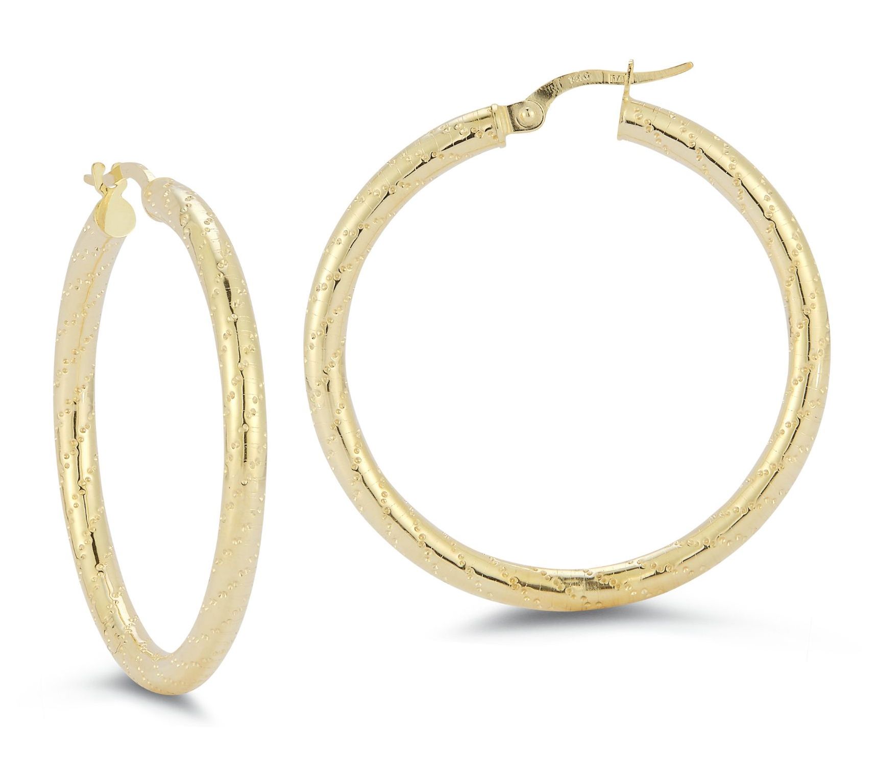 Italian Gold 1-3/8" Thick Hammered Hoop Earrings, 14K