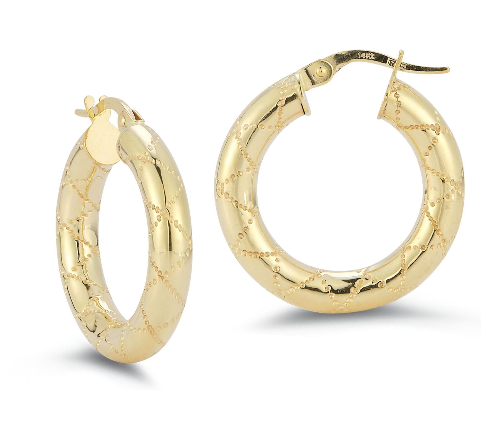 Italian Gold 7/8" Thick Bold Quilted Hoop Earrings, 14K