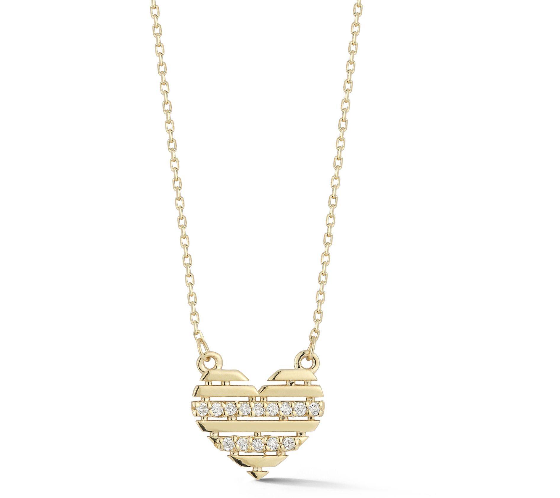 Luminosa Gold Diamond Stripe Heart Necklace, 14K