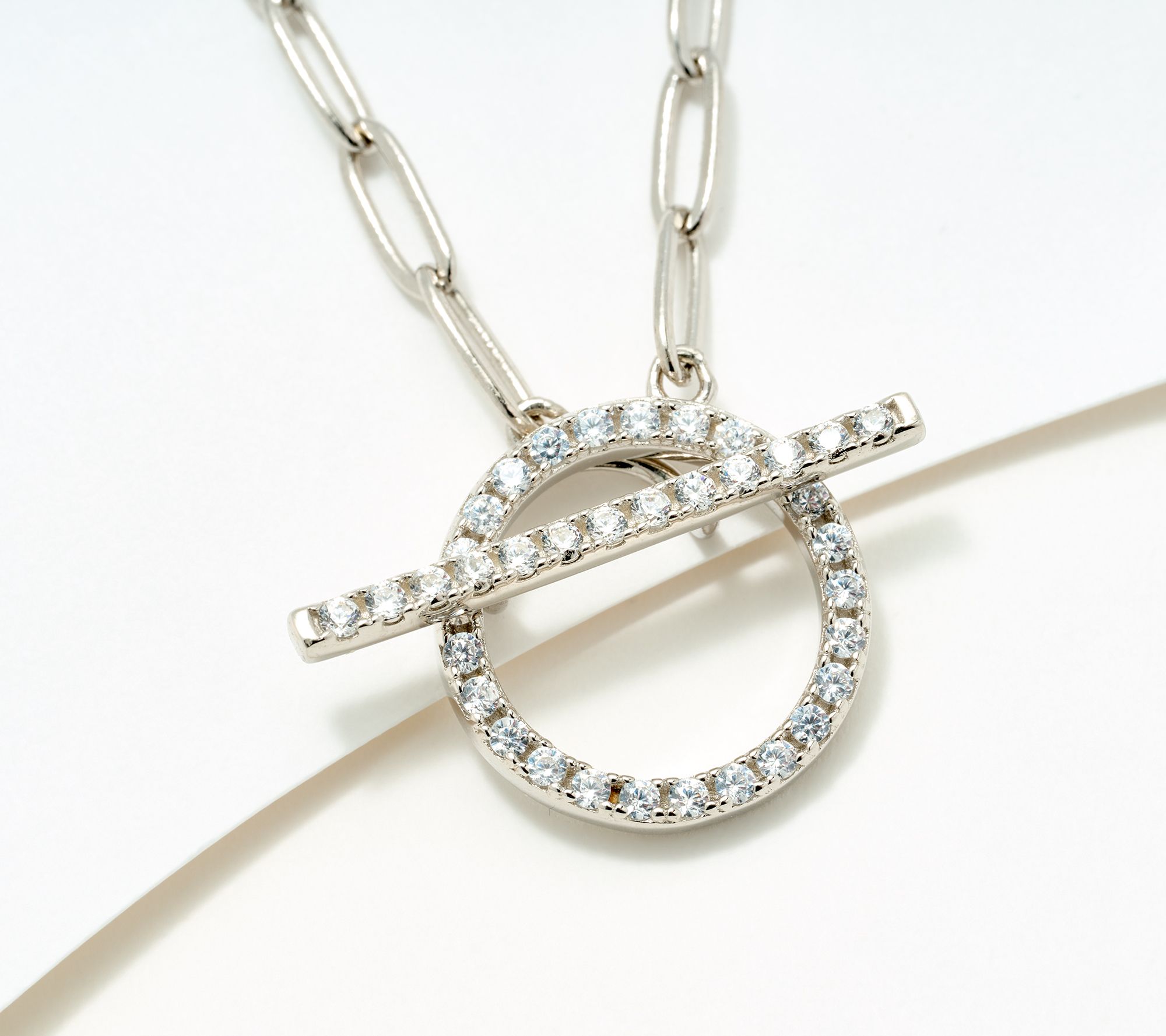 Diamonique Toggle Paperclip Necklace, Sterling Silver